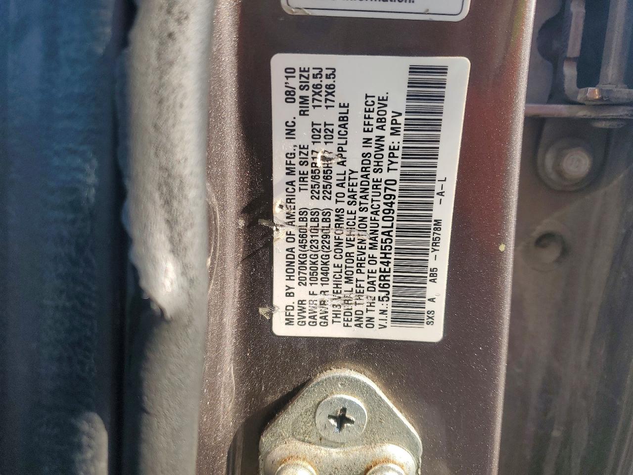 2010 Honda Cr-v Gray vin: 5J6RE4H55AL094970