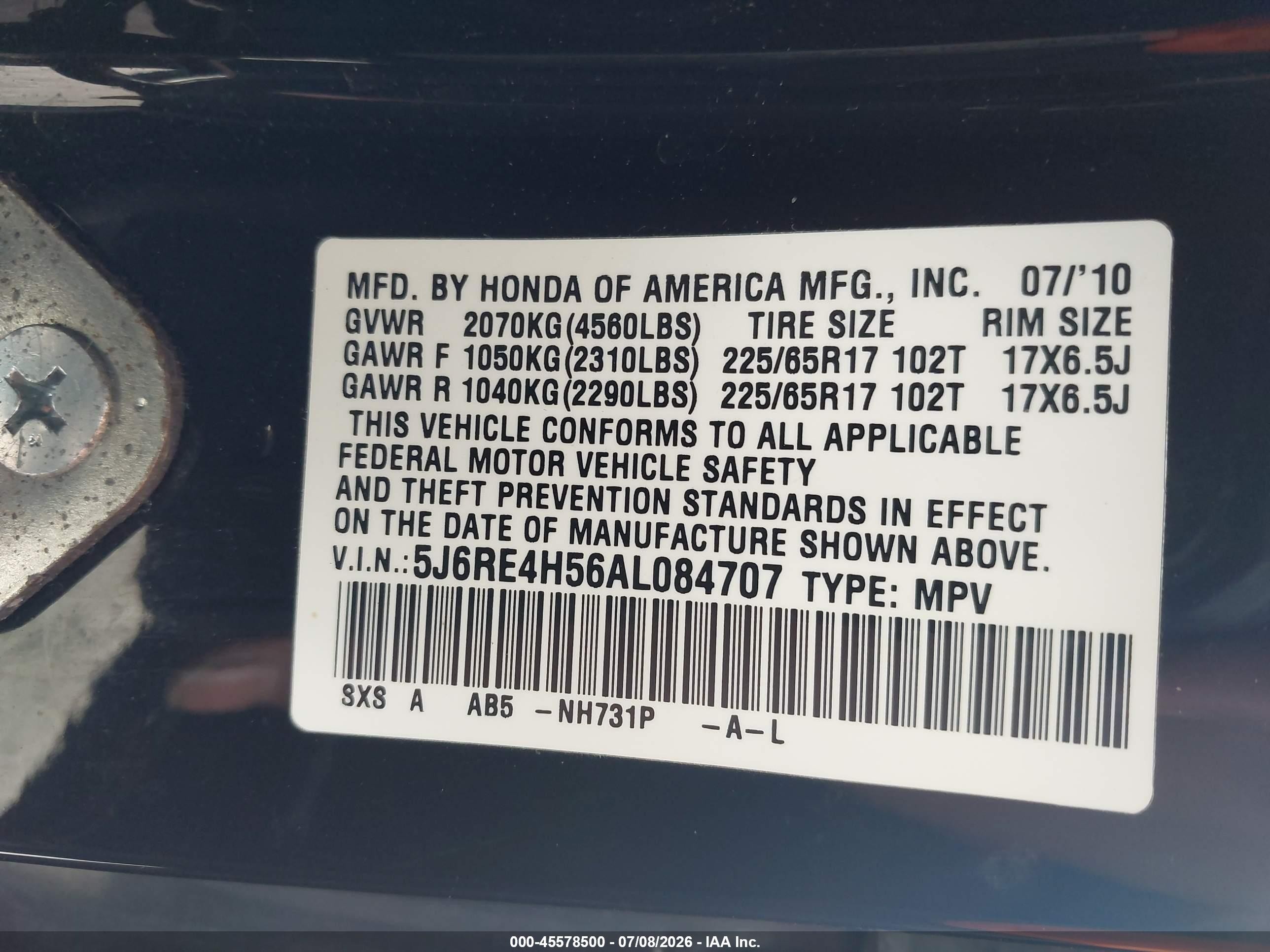 2010 Honda Cr-v Ex Black vin: 5J6RE4H56AL084707