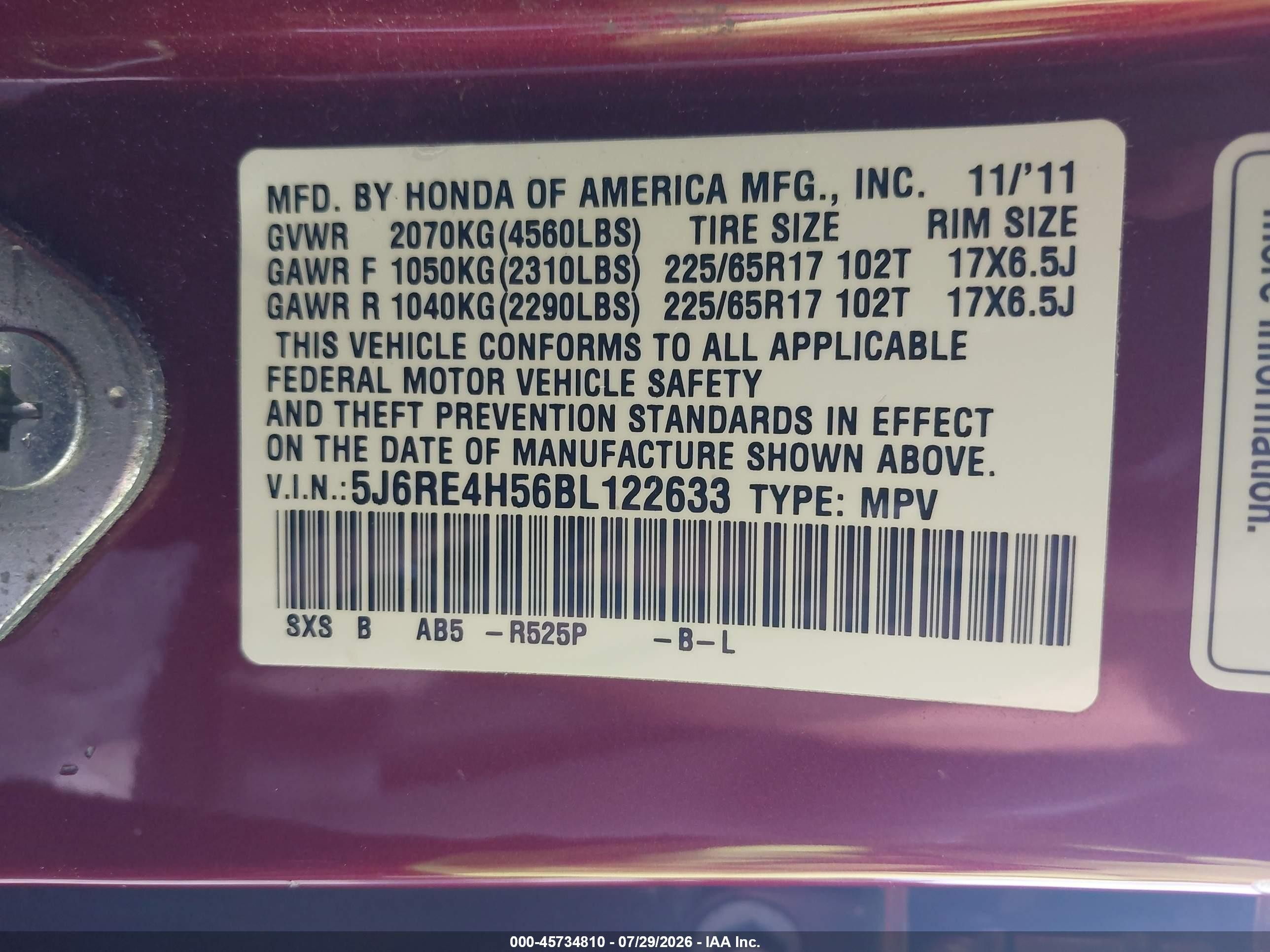 2011 Honda Cr-v Ex Red vin: 5J6RE4H56BL122633