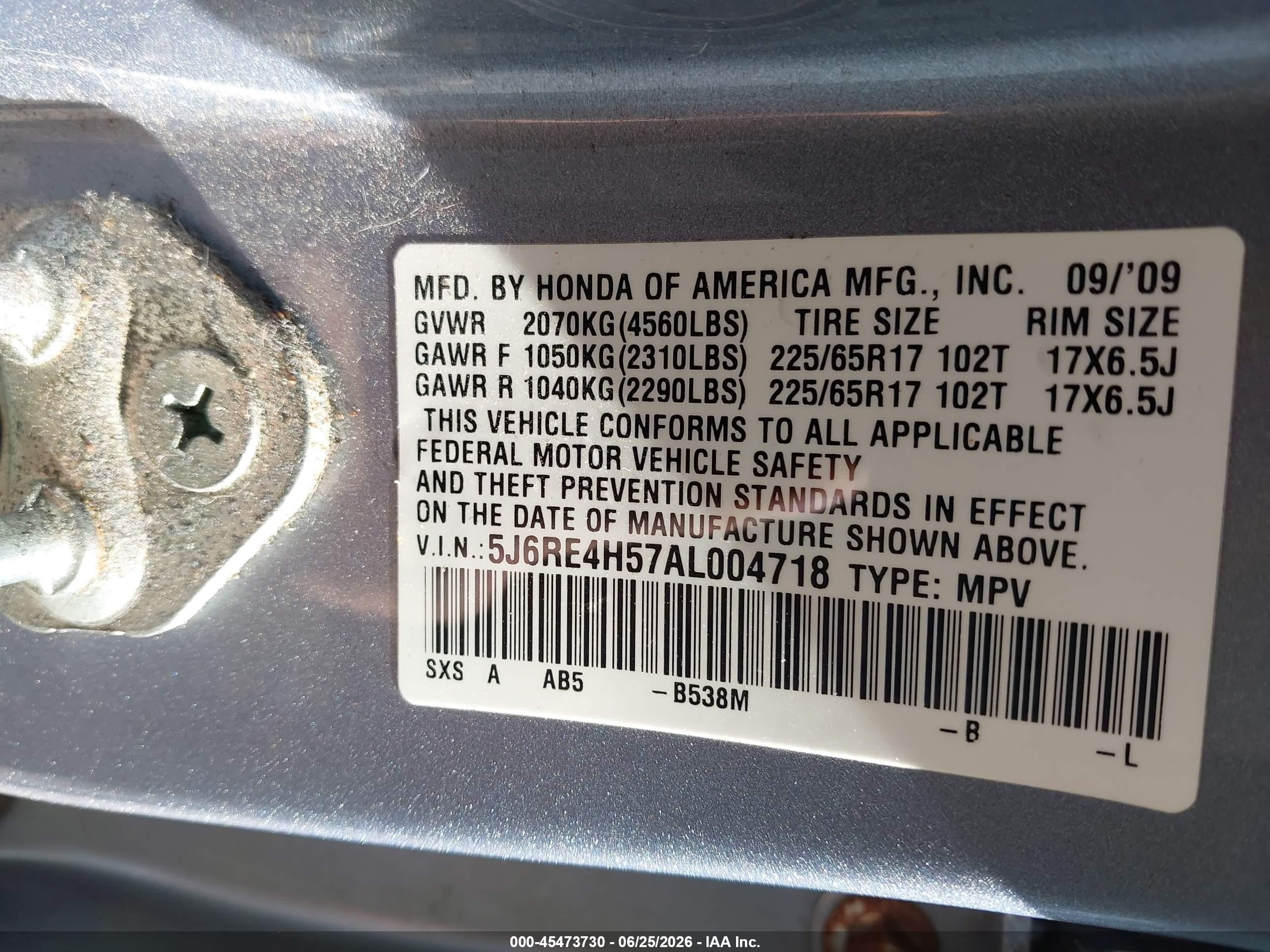2010 Honda Cr-v Ex Blue vin: 5J6RE4H57AL004718