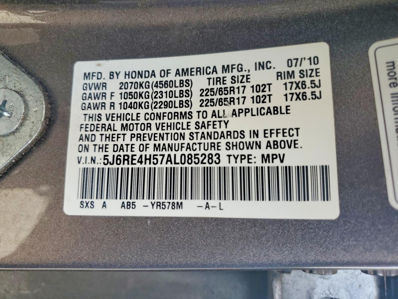 2010 Honda Cr-v Ex Gray vin: 5J6RE4H57AL085283