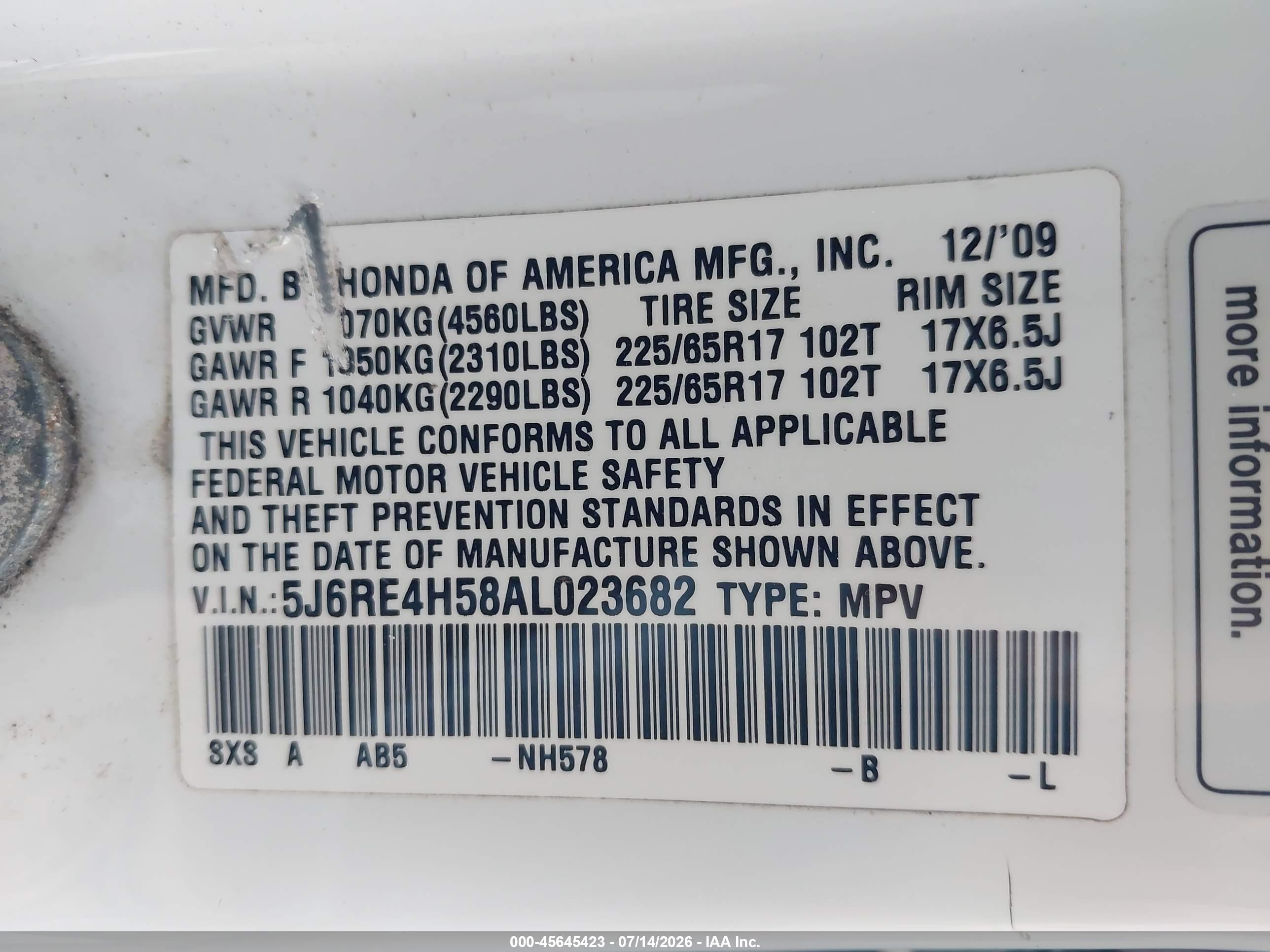 2010 Honda Cr-v Ex White vin: 5J6RE4H58AL023682