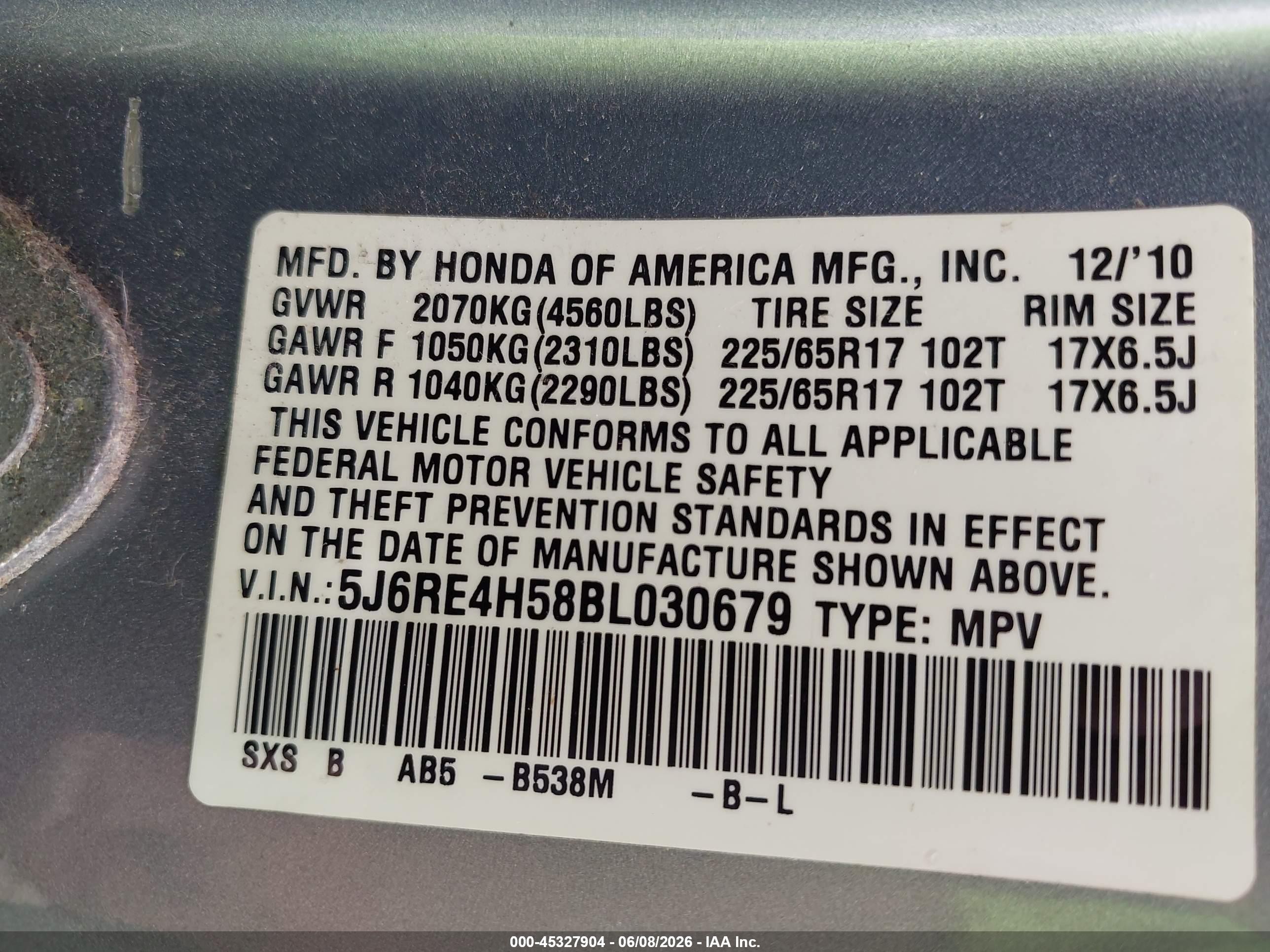 2011 Honda Cr-v Ex Blue vin: 5J6RE4H58BL030679