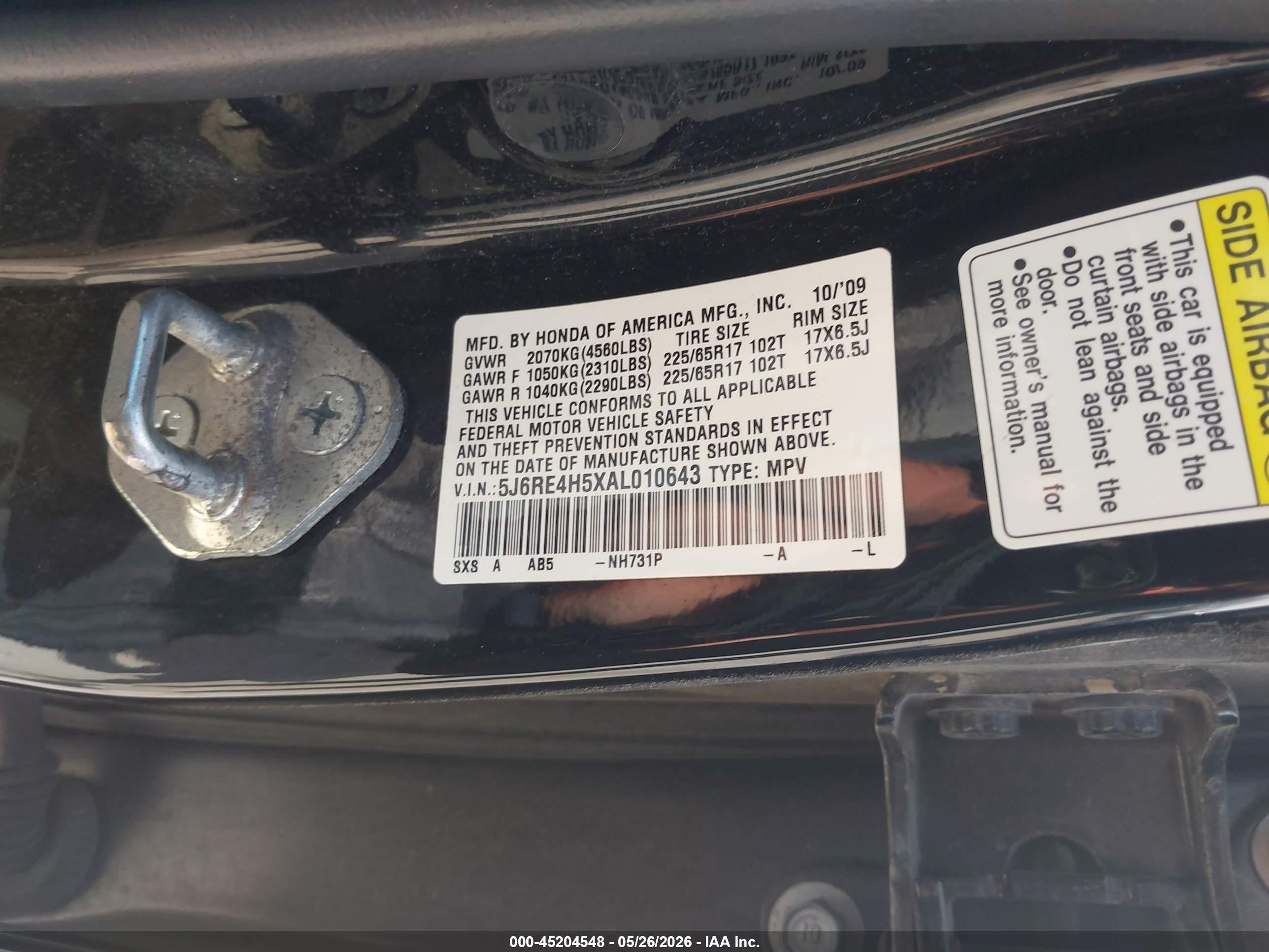 2010 Honda Cr-v Ex Black vin: 5J6RE4H5XAL010643