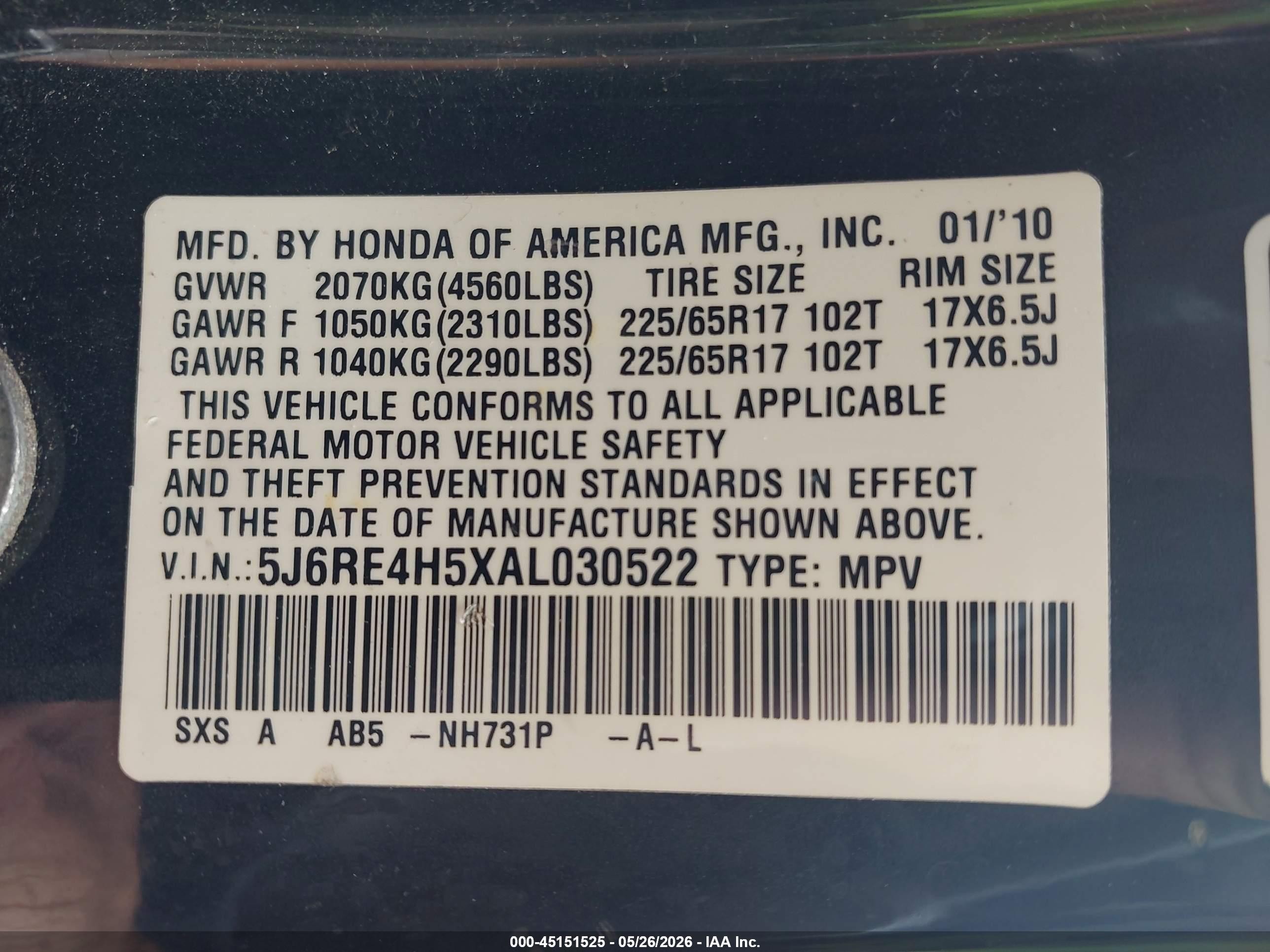 2010 Honda Cr-v Ex Black vin: 5J6RE4H5XAL030522