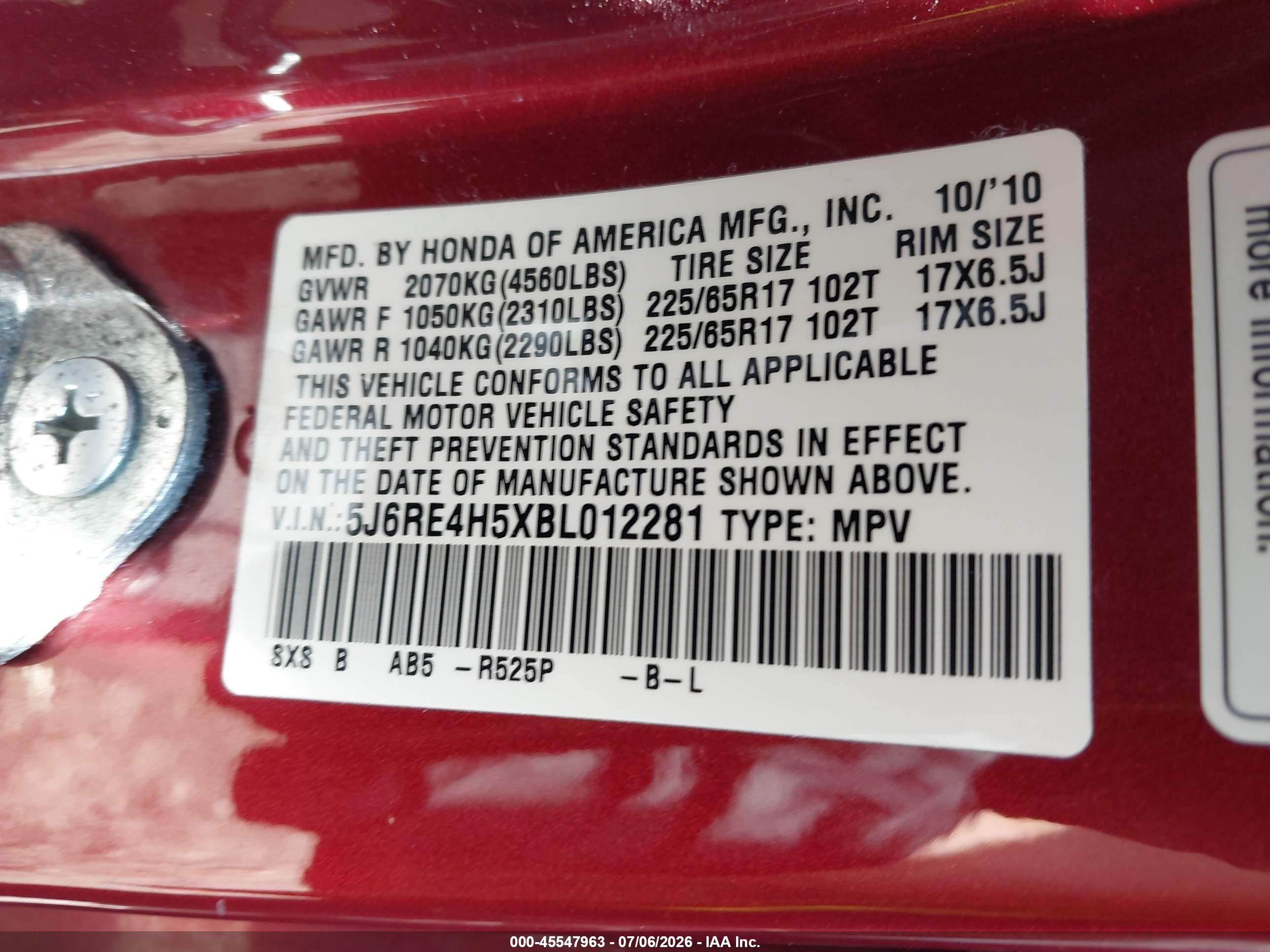 2011 Honda Cr-v Ex Red vin: 5J6RE4H5XBL012281