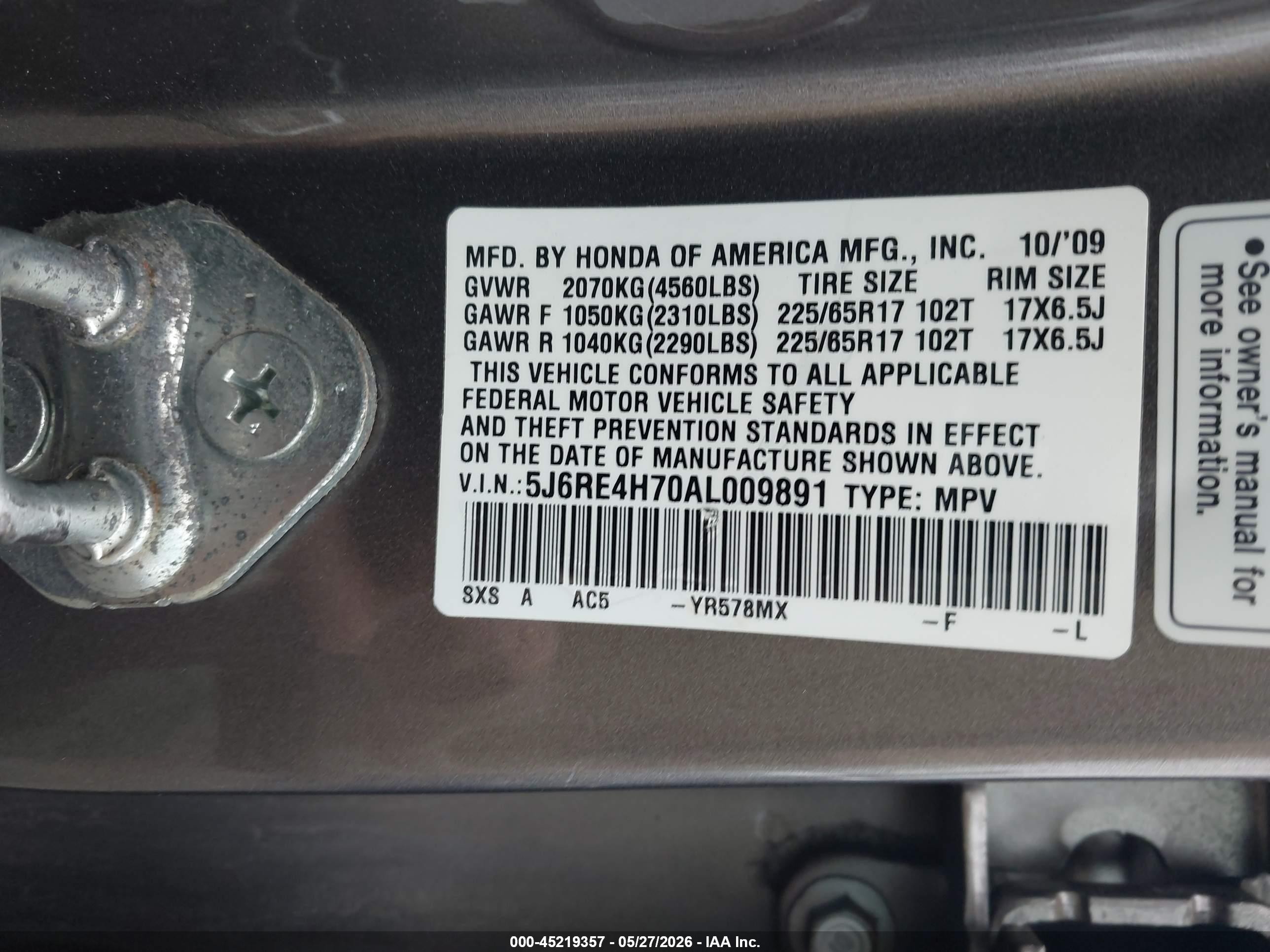 2010 Honda Cr-v Ex-l Gray vin: 5J6RE4H70AL009891