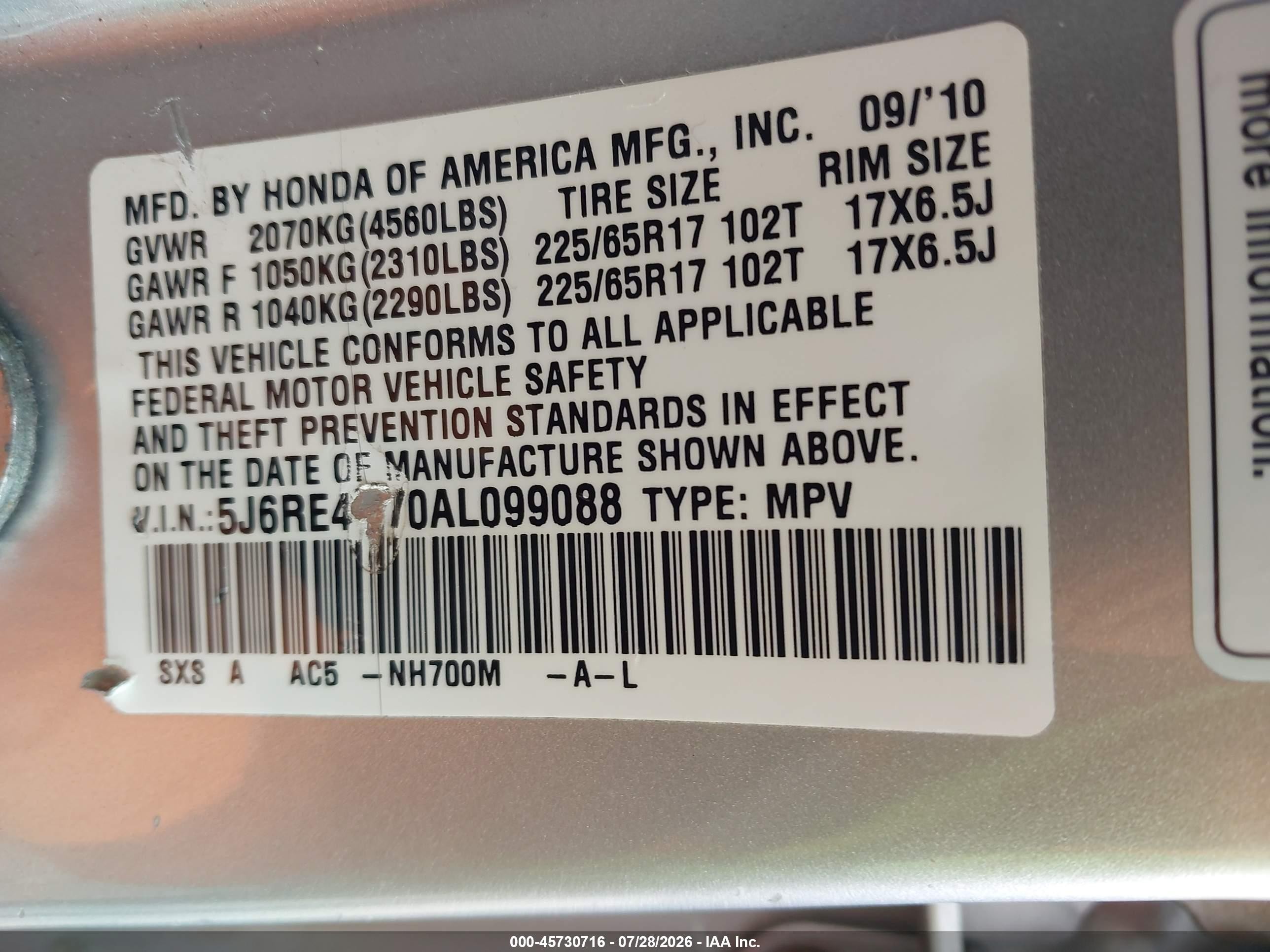 2010 Honda Cr-v Ex-l Silver vin: 5J6RE4H70AL099088