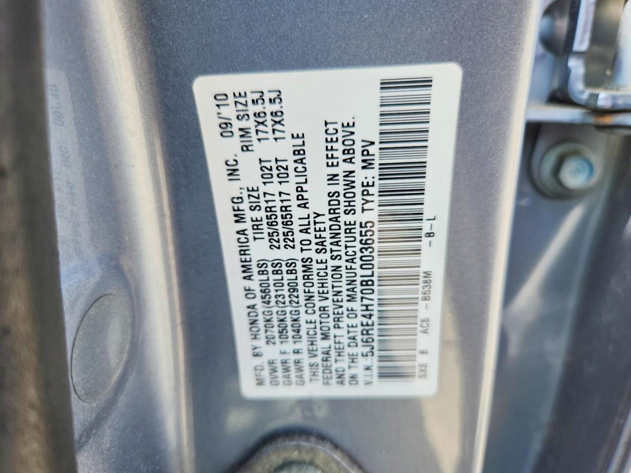 2011 Honda Cr-v Exl Blue vin: 5J6RE4H70BL003655