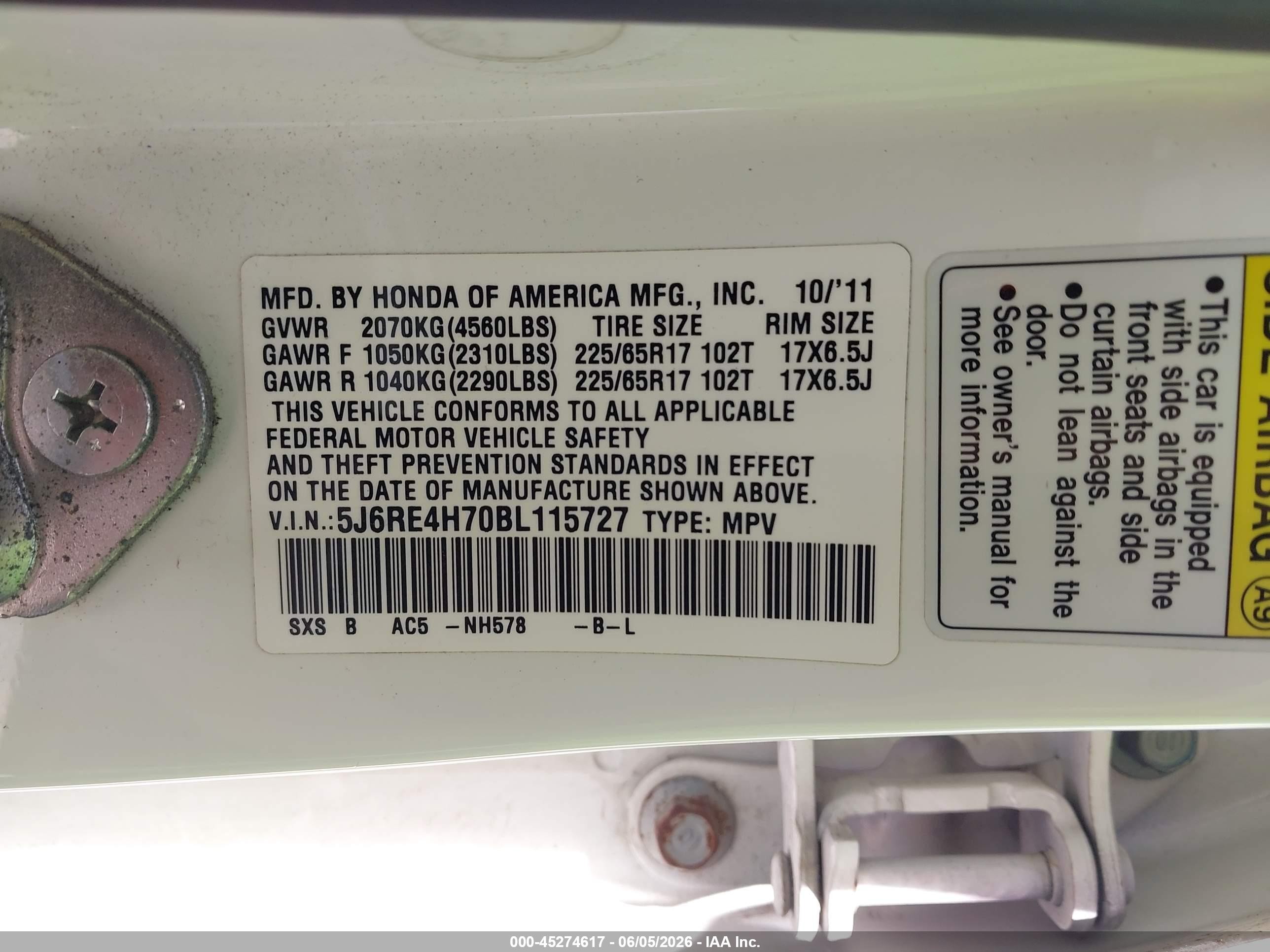 2011 Honda Cr-v Ex-l White vin: 5J6RE4H70BL115727