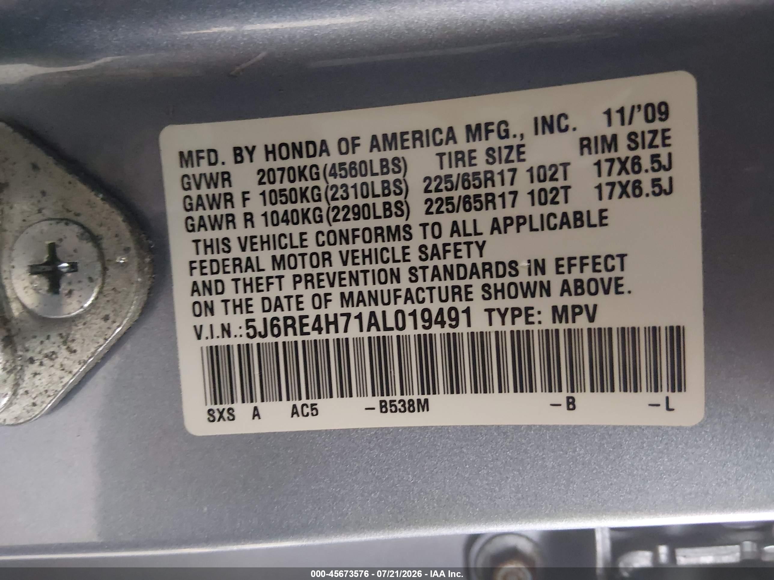 2010 Honda Cr-v Ex-l Gray vin: 5J6RE4H71AL019491