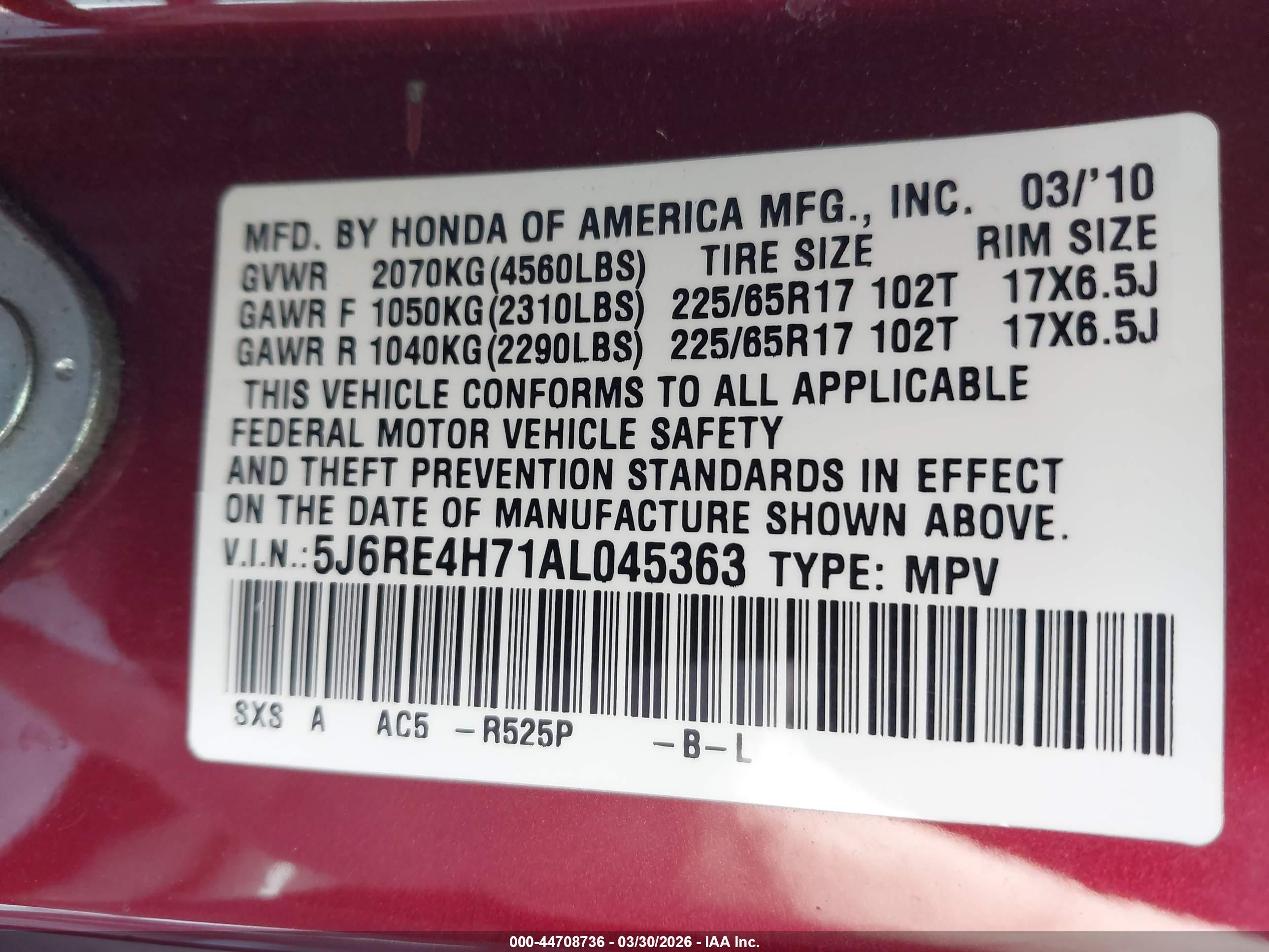 2010 Honda Cr-v Ex-l Maroon vin: 5J6RE4H71AL045363