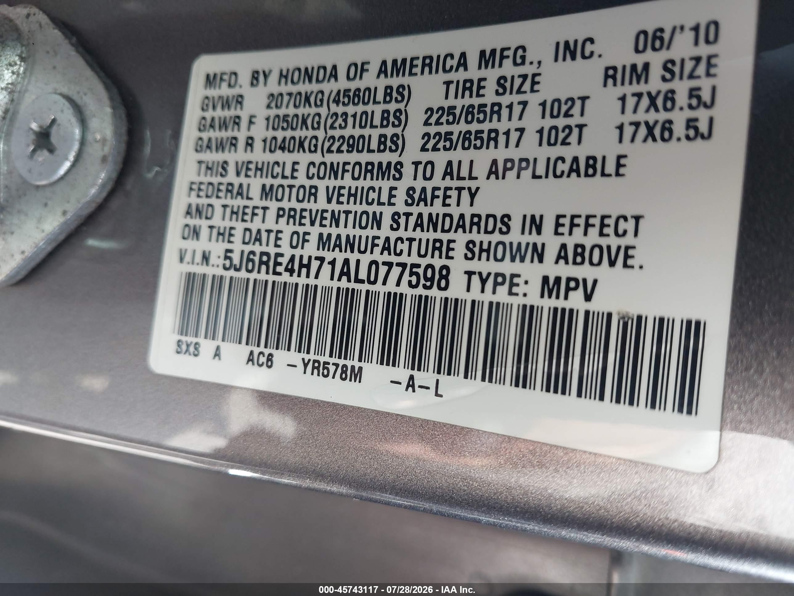 2010 Honda Cr-v Ex-l Gray vin: 5J6RE4H71AL077598