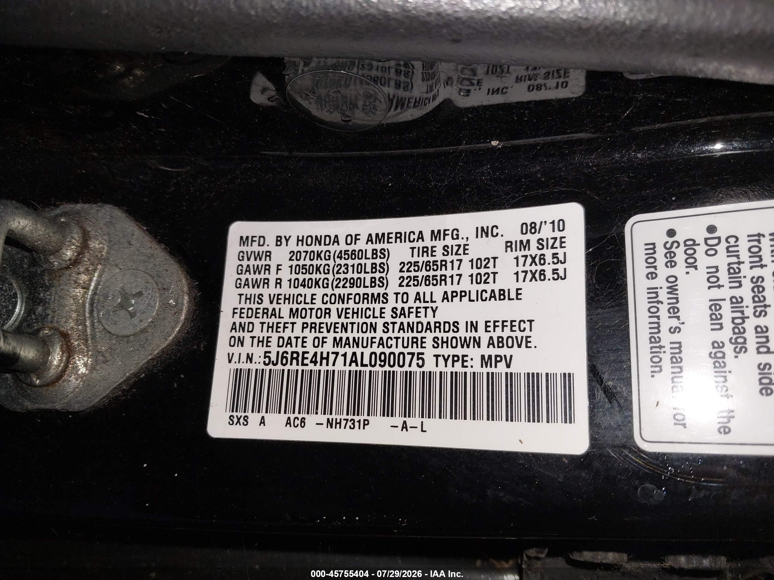 2010 Honda Cr-v Ex-l Black vin: 5J6RE4H71AL090075