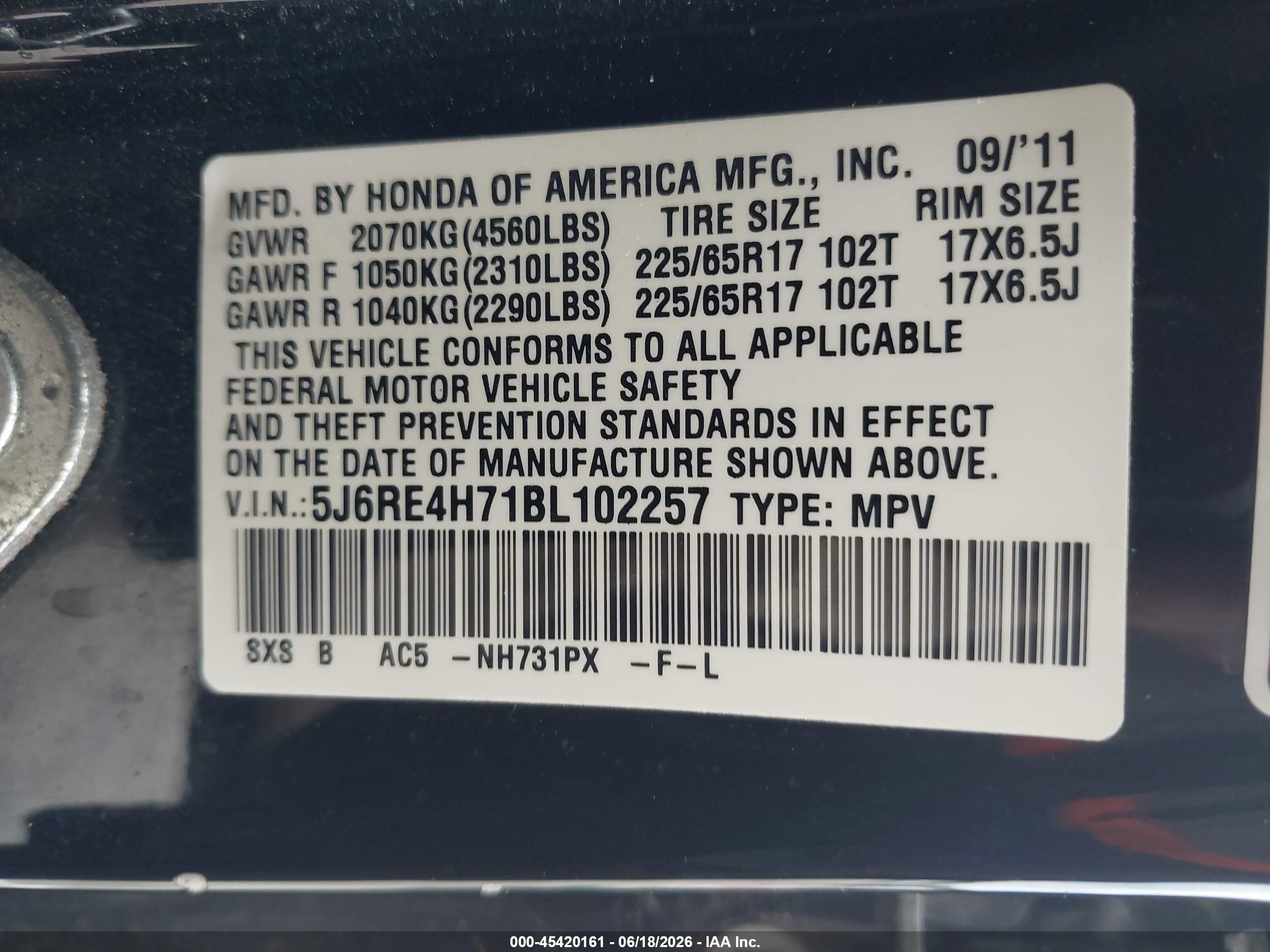 2011 Honda Cr-v Ex-l Black vin: 5J6RE4H71BL102257