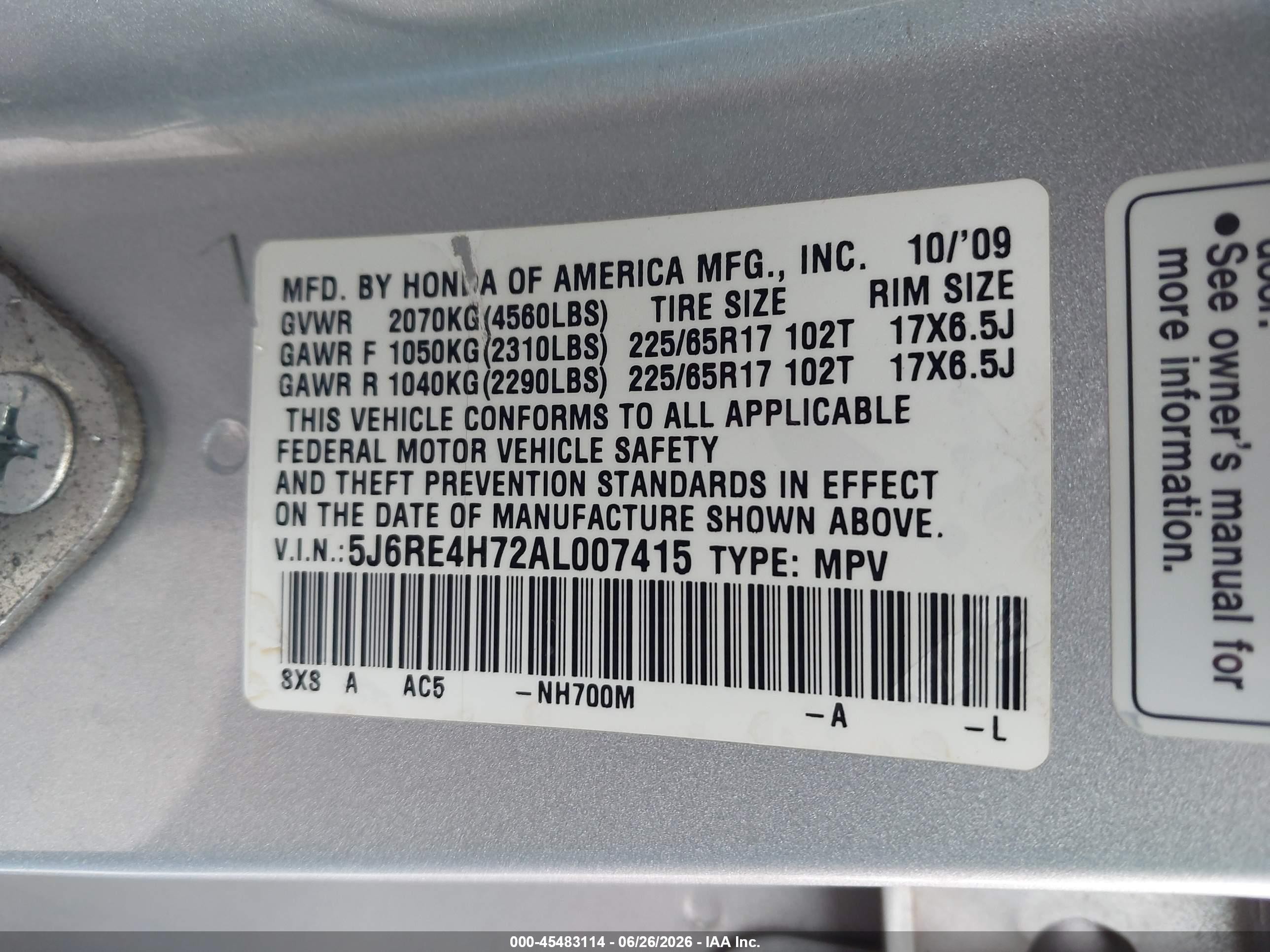 2010 Honda Cr-v Ex-l Silver vin: 5J6RE4H72AL007415