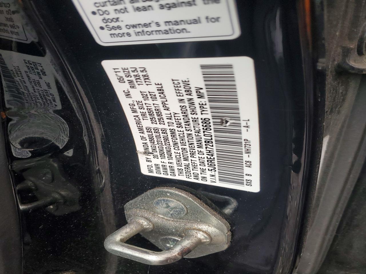 2011 Honda Cr-v Exl Black vin: 5J6RE4H72BL076686