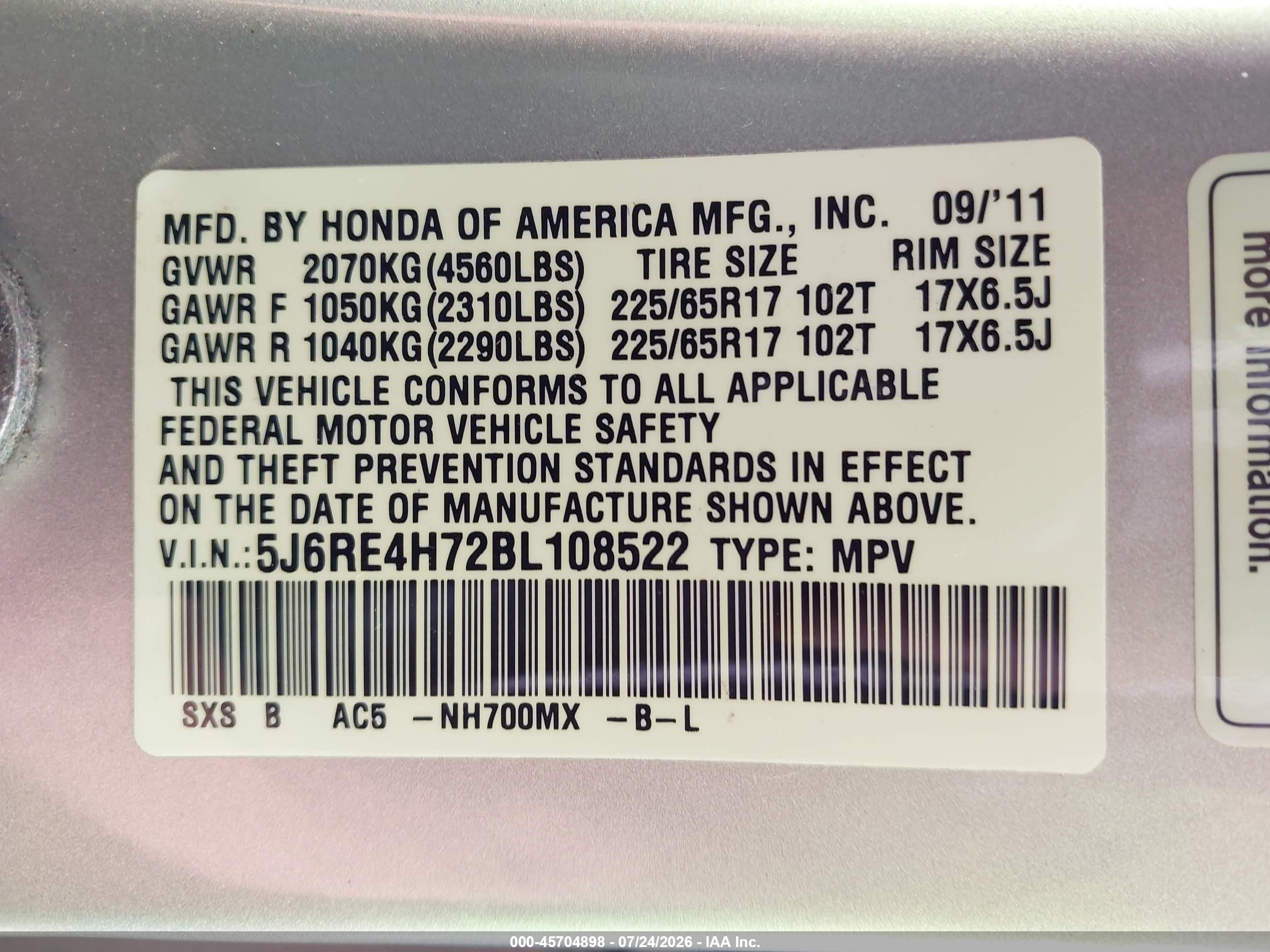 2011 Honda Cr-v Ex-l Silver vin: 5J6RE4H72BL108522