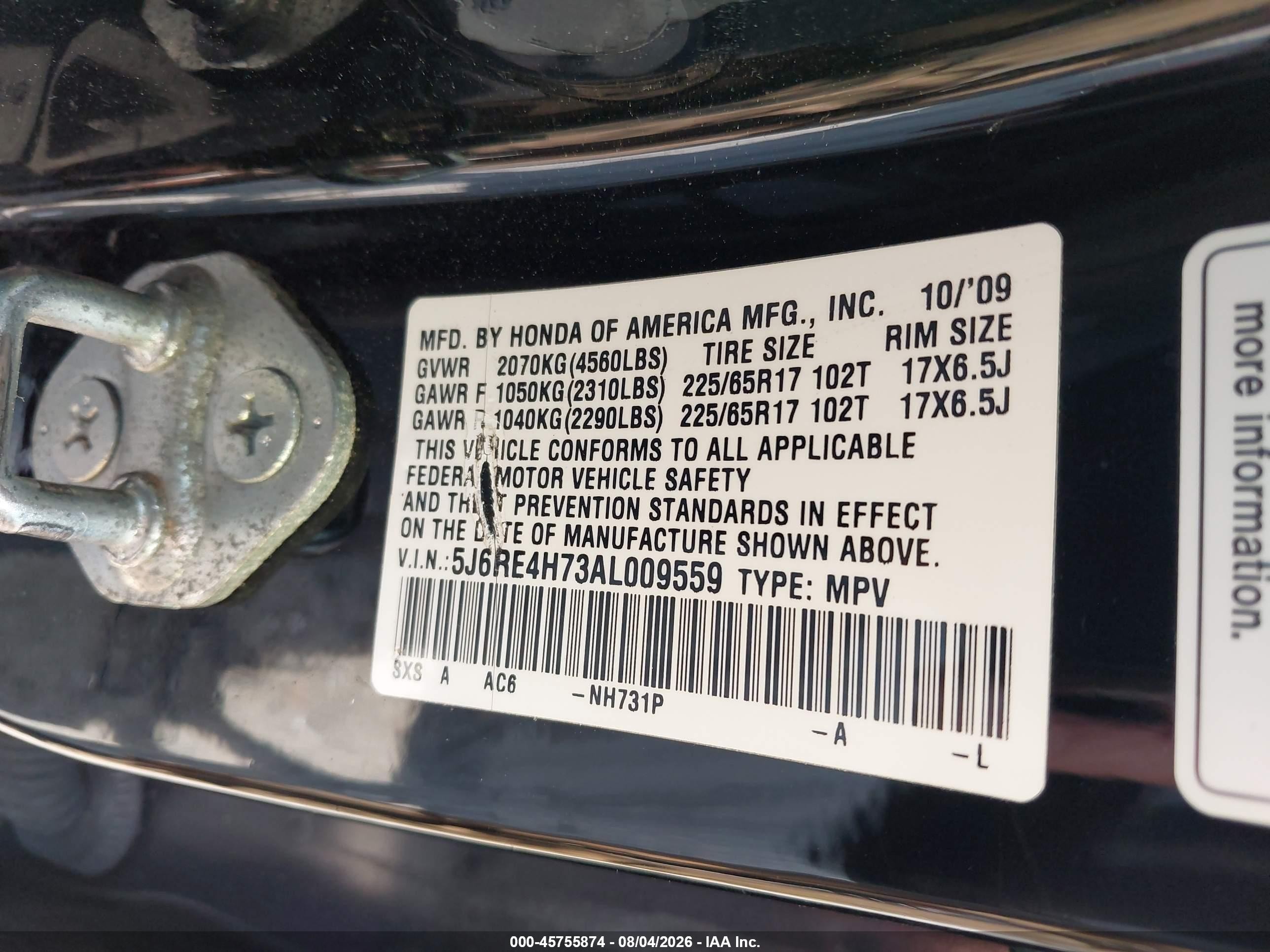 2010 Honda Cr-v Ex-l Black vin: 5J6RE4H73AL009559