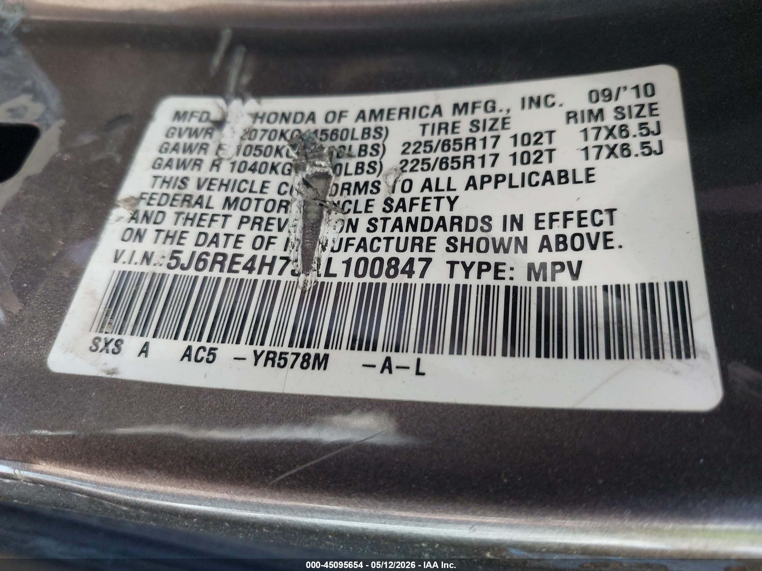 2010 Honda Cr-v Ex-l Gray vin: 5J6RE4H73AL100847