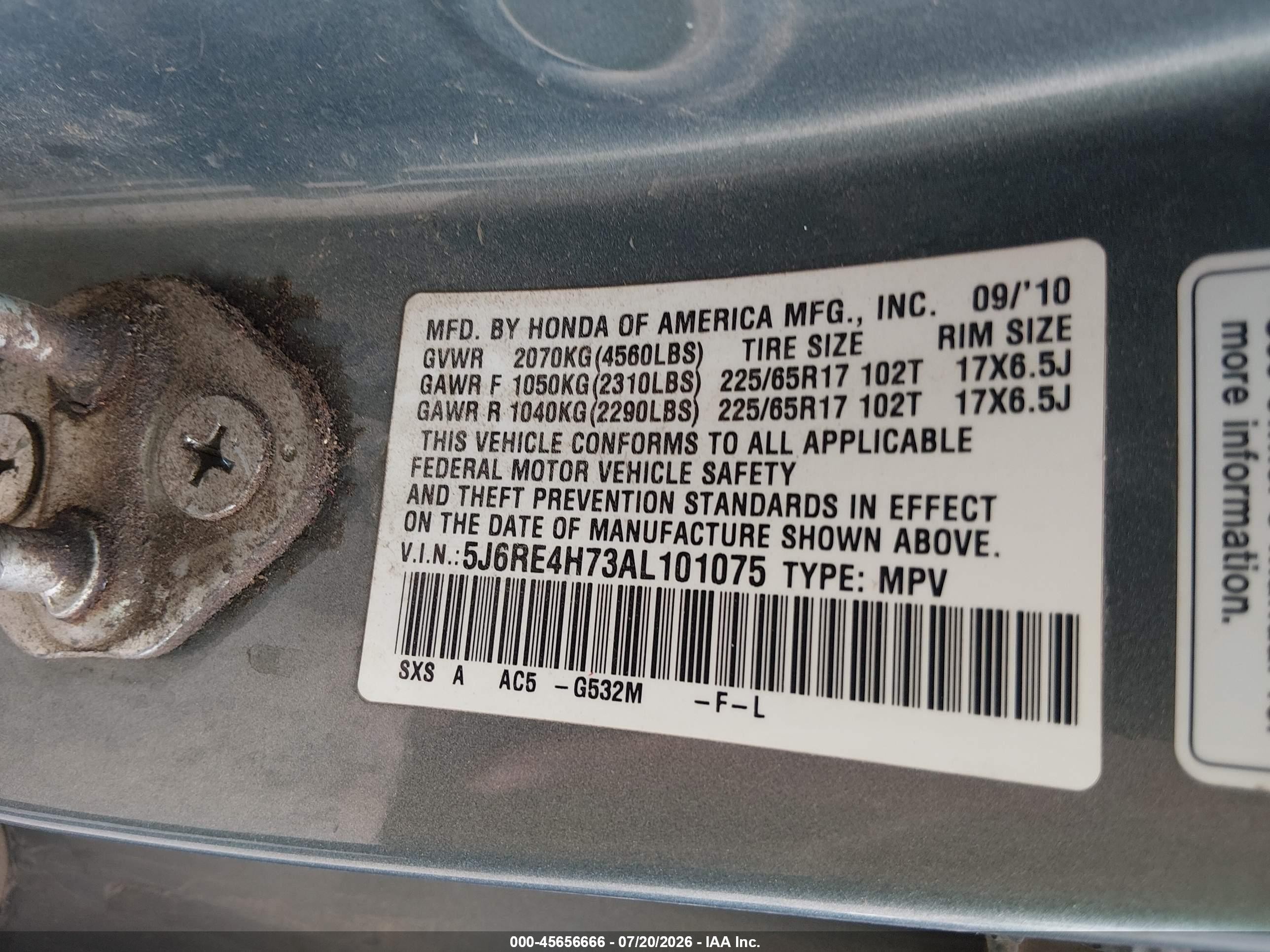 2010 Honda Cr-v Ex-l Teal vin: 5J6RE4H73AL101075