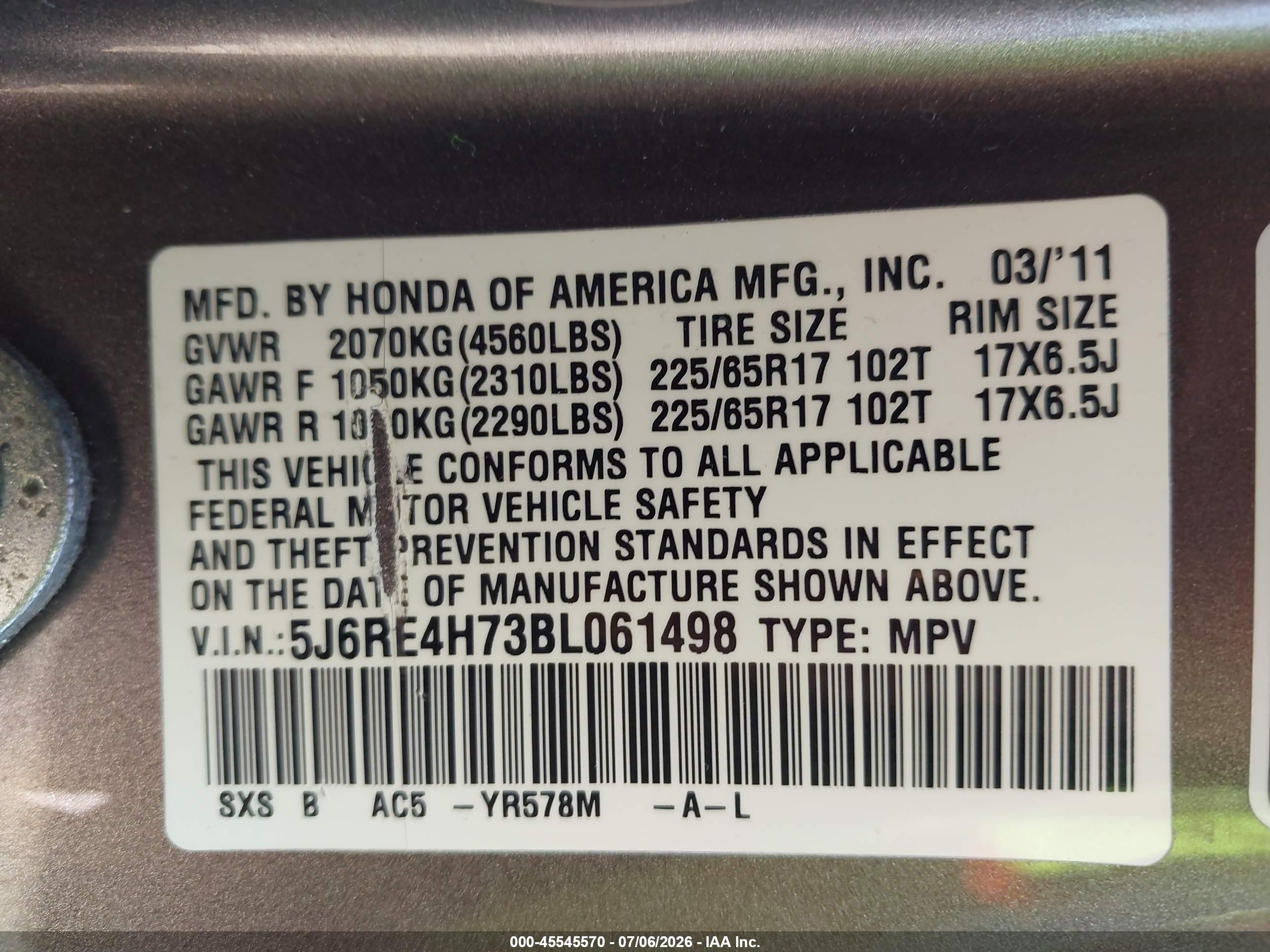 2011 Honda Cr-v Ex-l Gray vin: 5J6RE4H73BL061498