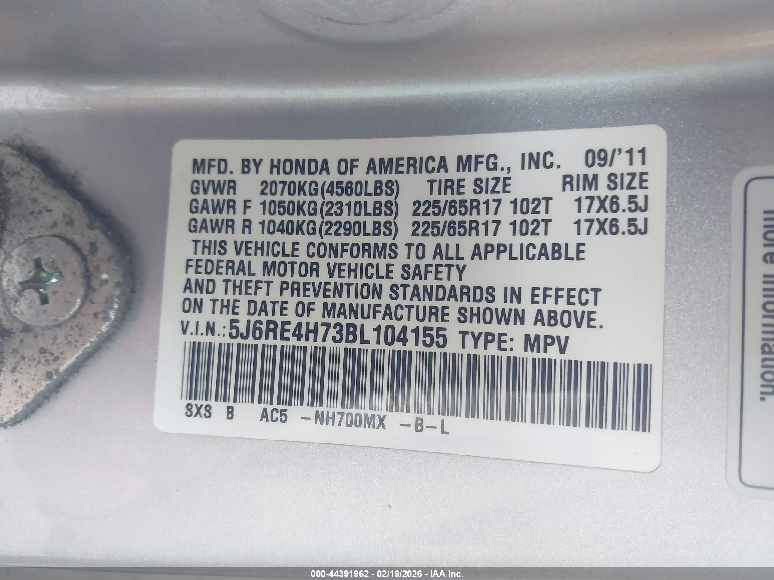2011 Honda Cr-v Ex-l Серебряный vin: 5J6RE4H73BL104155