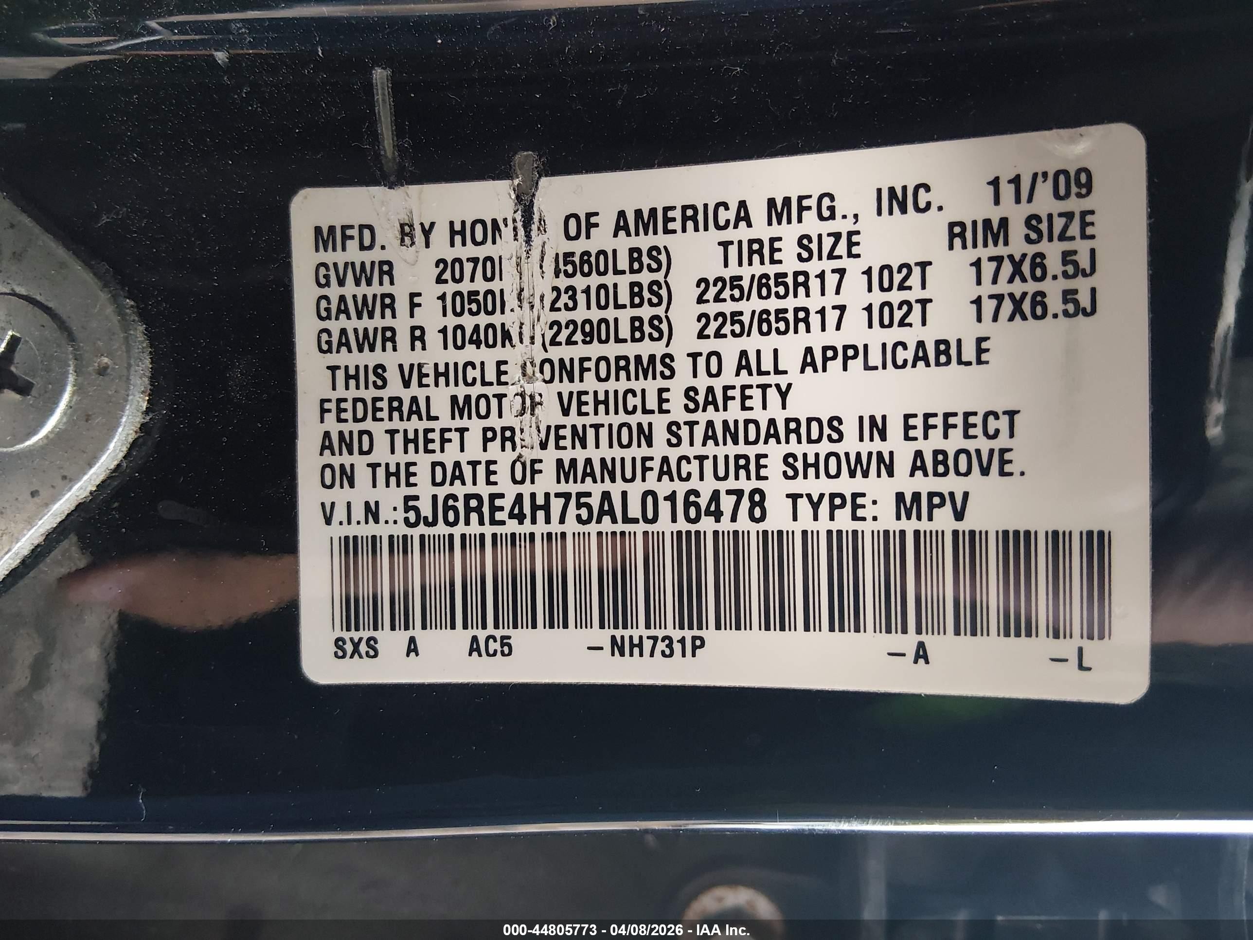 2010 Honda Cr-v Ex-l Черный vin: 5J6RE4H75AL016478