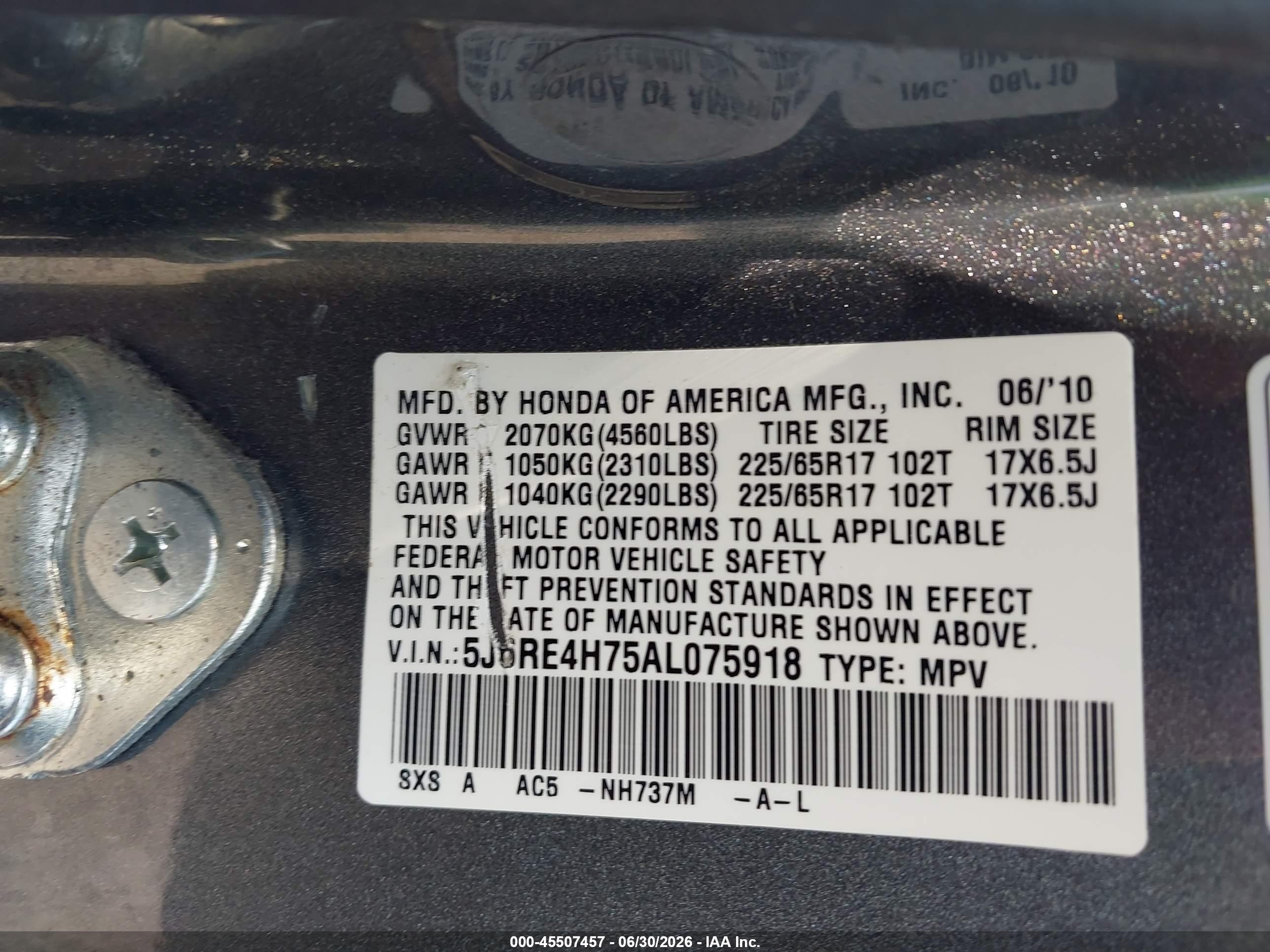 2010 Honda Cr-v Ex-l Gray vin: 5J6RE4H75AL075918