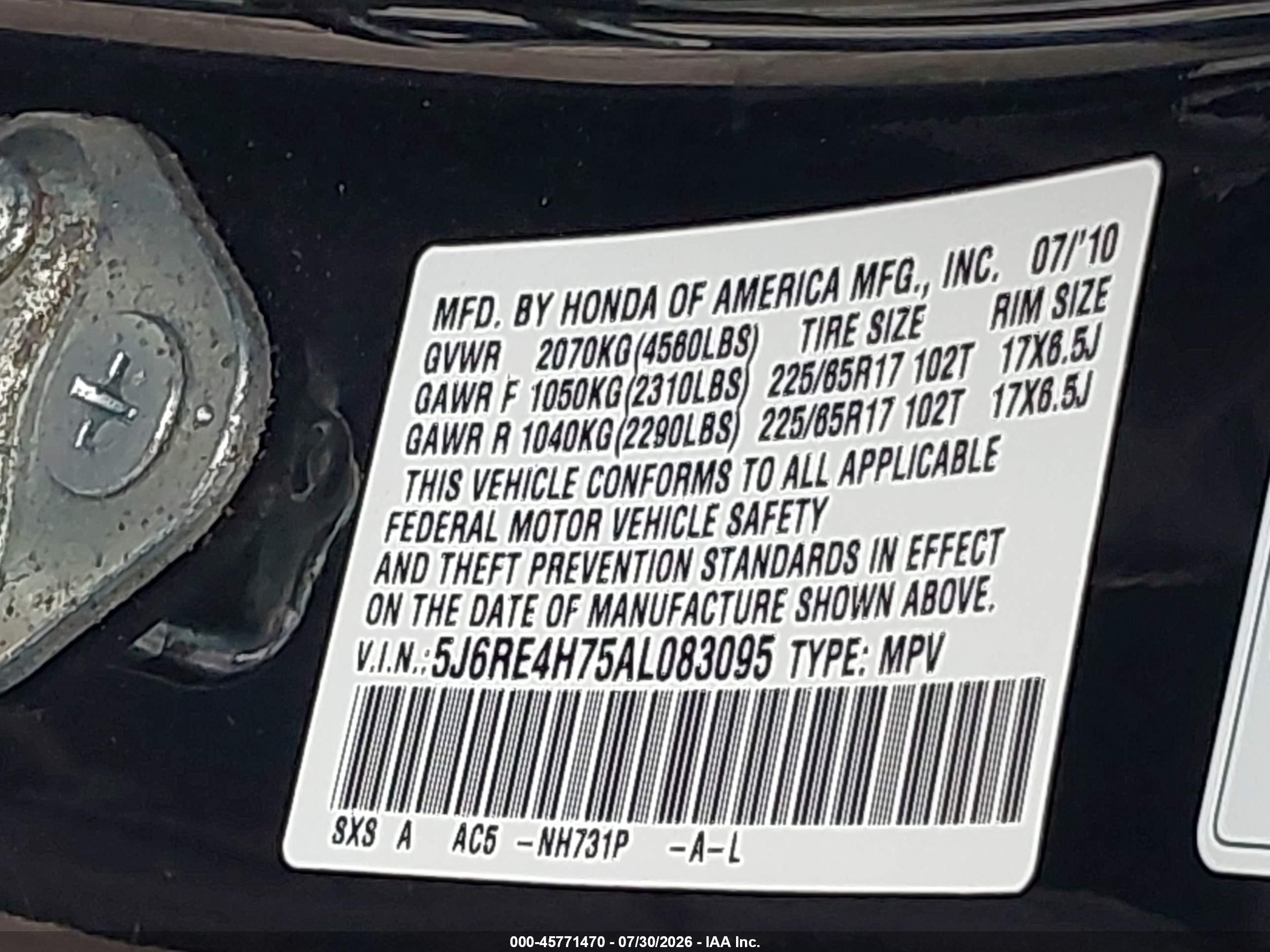 2010 Honda Cr-v Ex-l Black vin: 5J6RE4H75AL083095