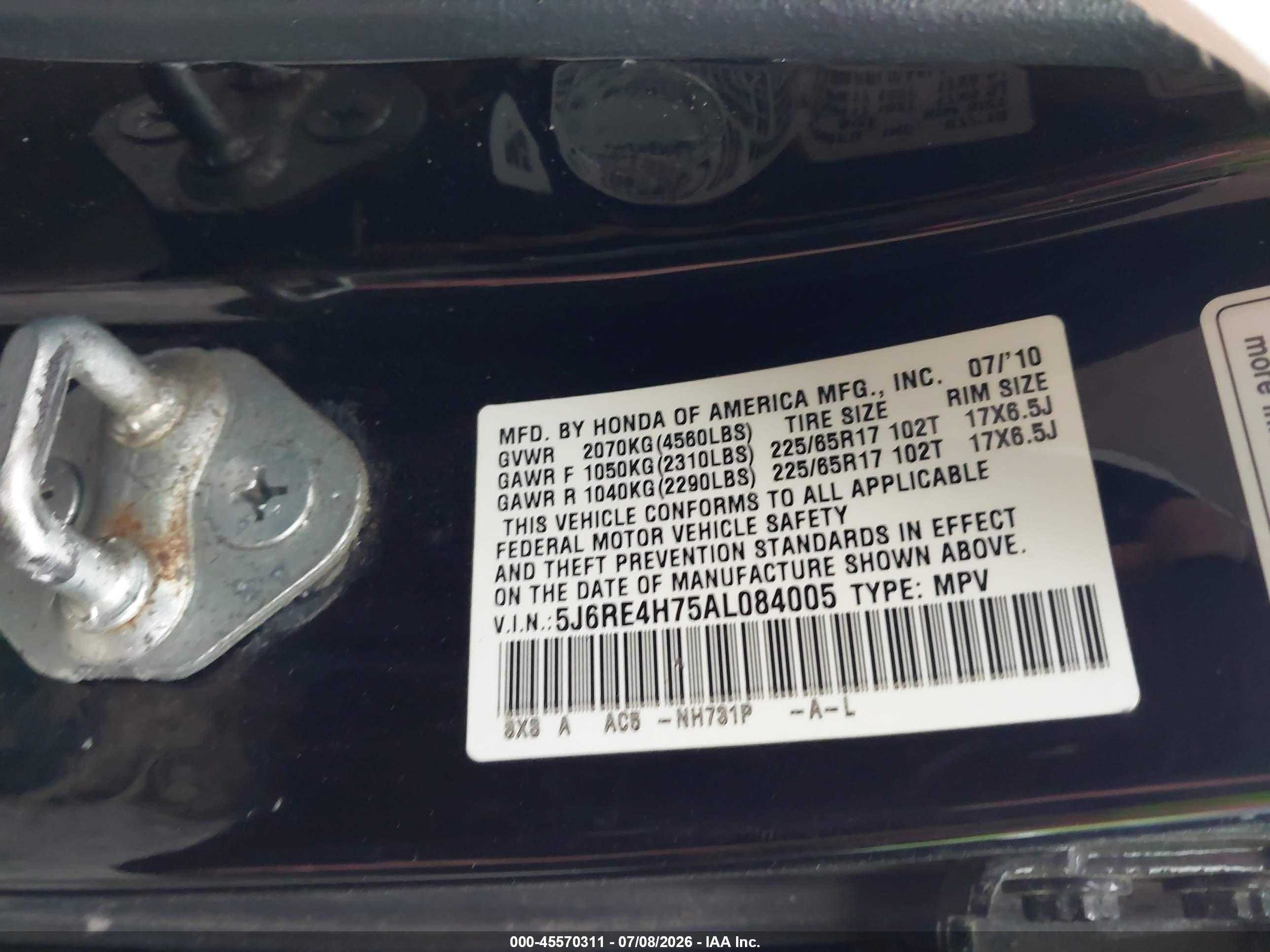 2010 Honda Cr-v Ex-l Black vin: 5J6RE4H75AL084005