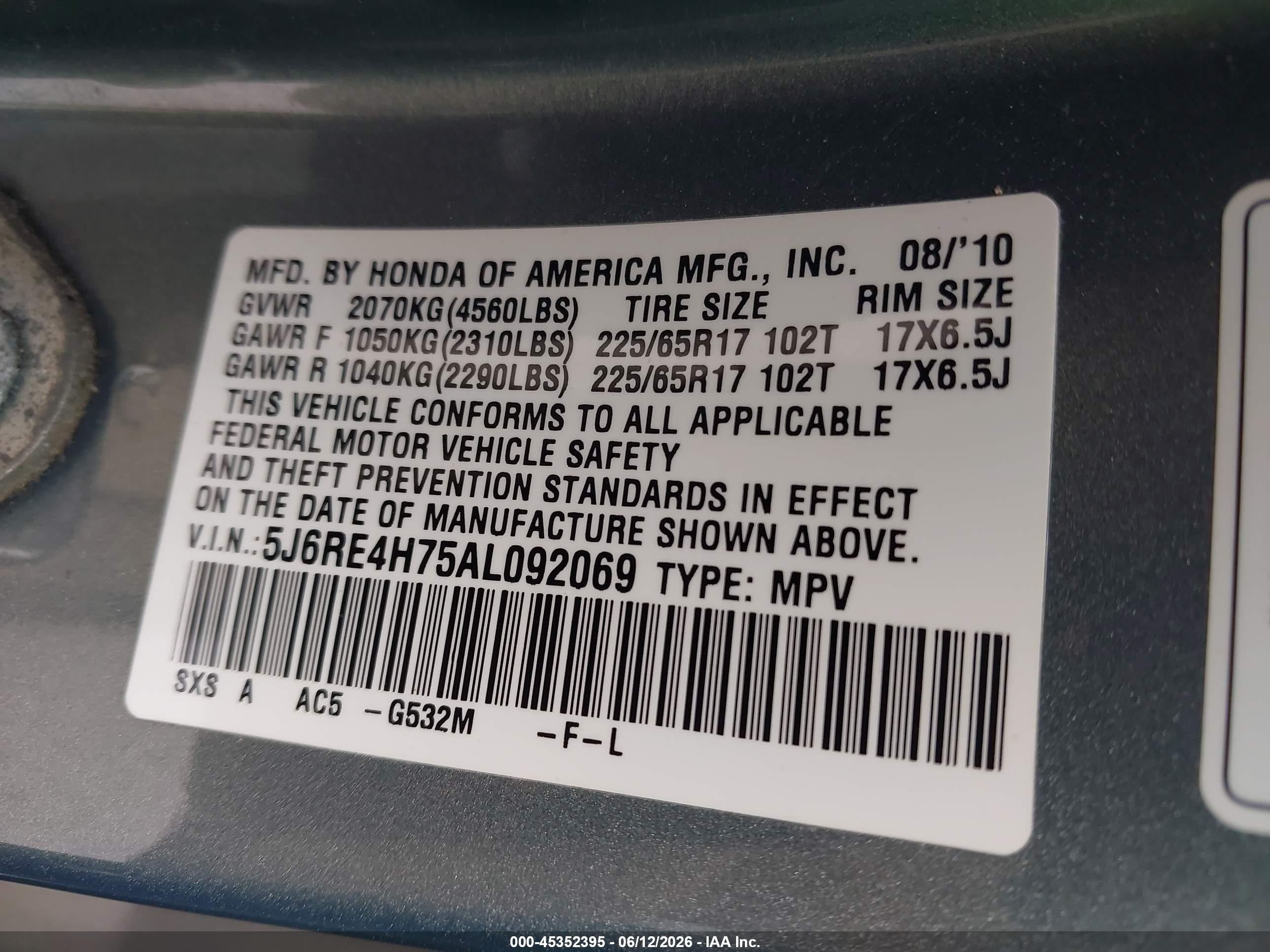 2010 Honda Cr-v Ex-l Green vin: 5J6RE4H75AL092069