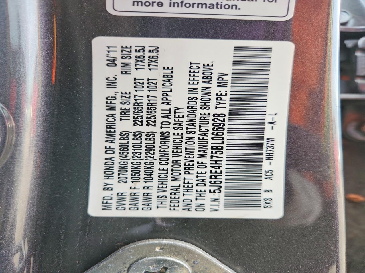 2011 Honda Cr-v Exl Gray vin: 5J6RE4H75BL066928