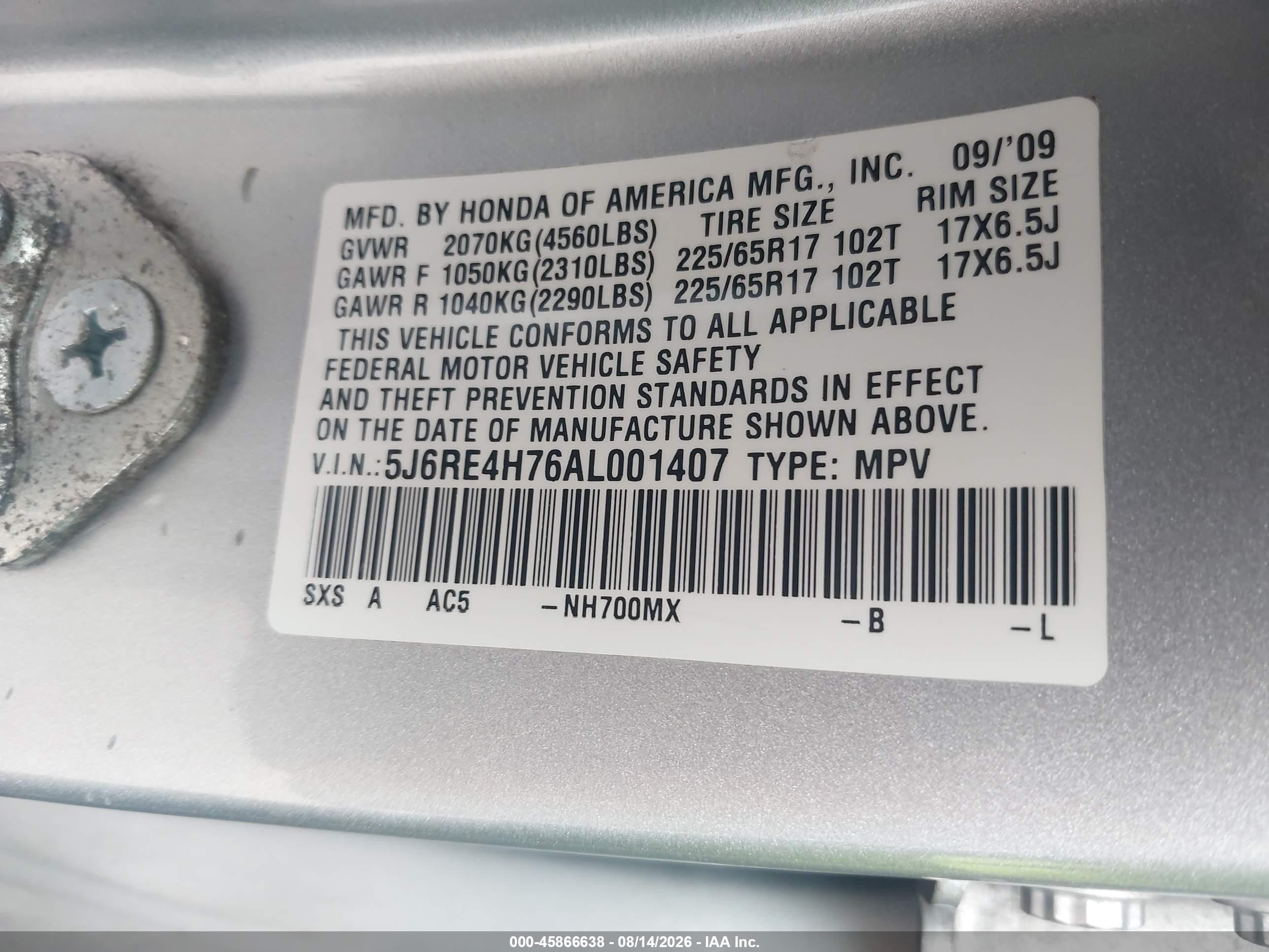 2010 Honda Cr-v Ex-l Silver vin: 5J6RE4H76AL001407