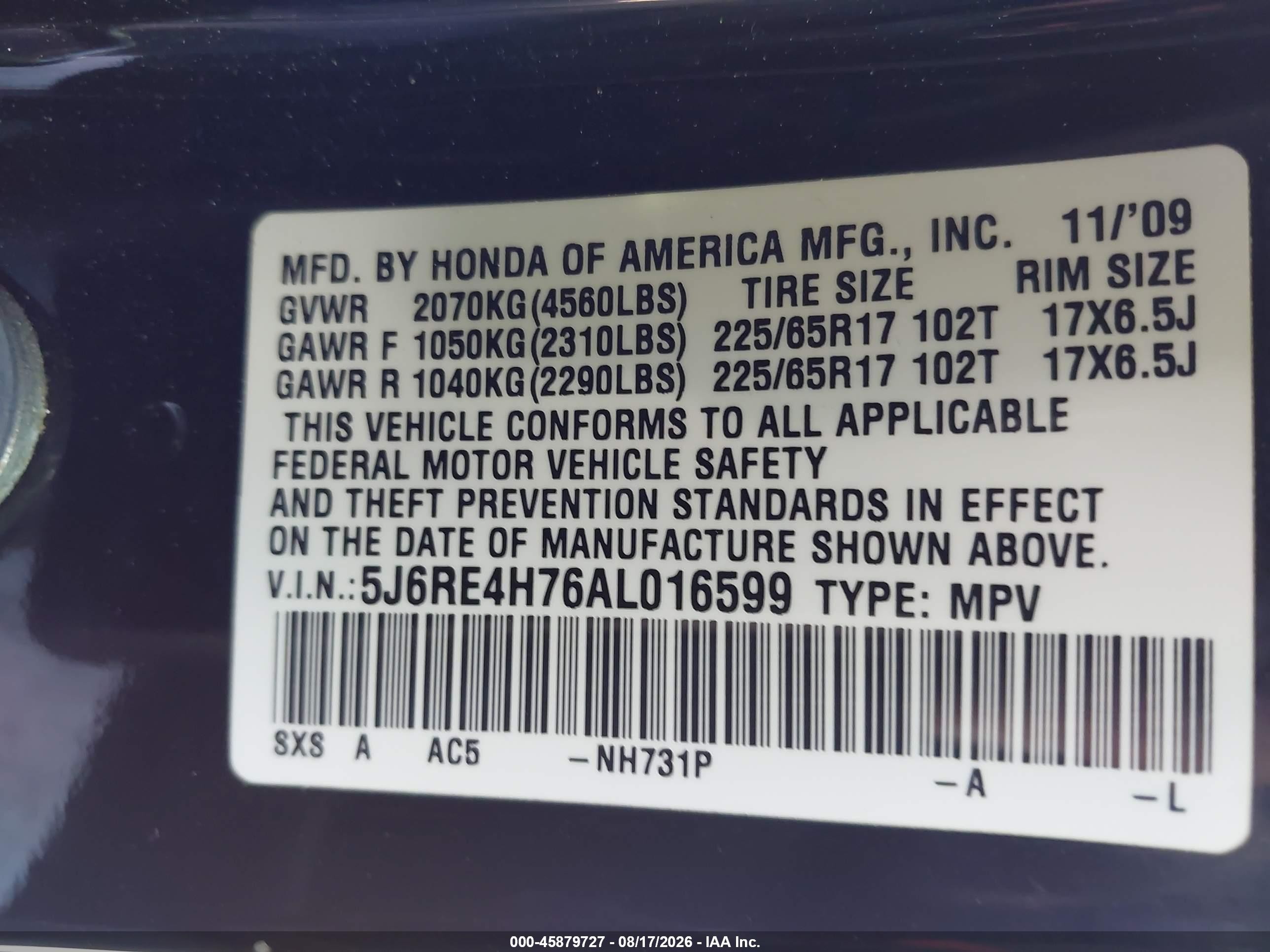 2010 Honda Cr-v Ex-l Черный vin: 5J6RE4H76AL016599