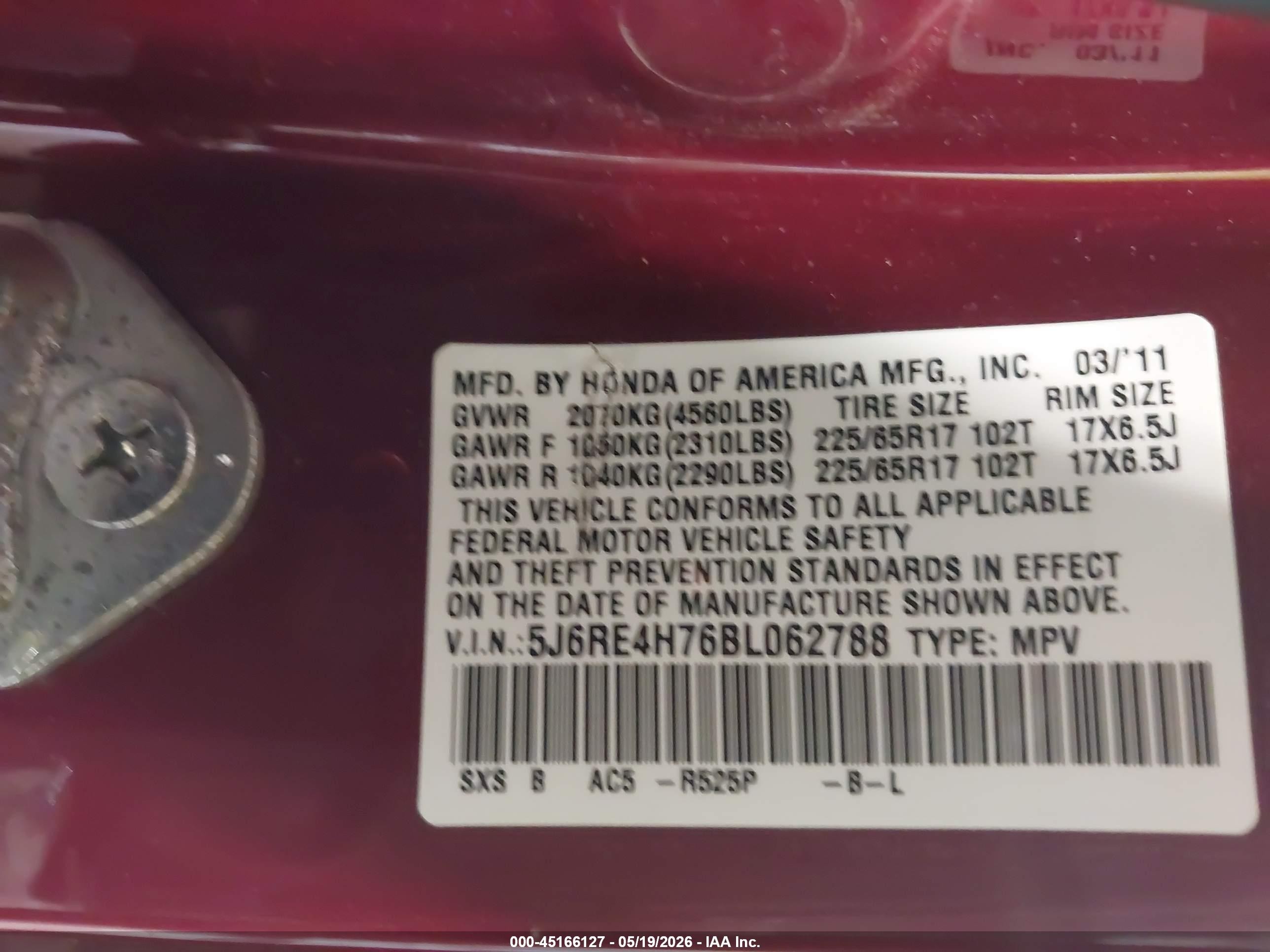 2011 Honda Cr-v Ex-l Red vin: 5J6RE4H76BL062788