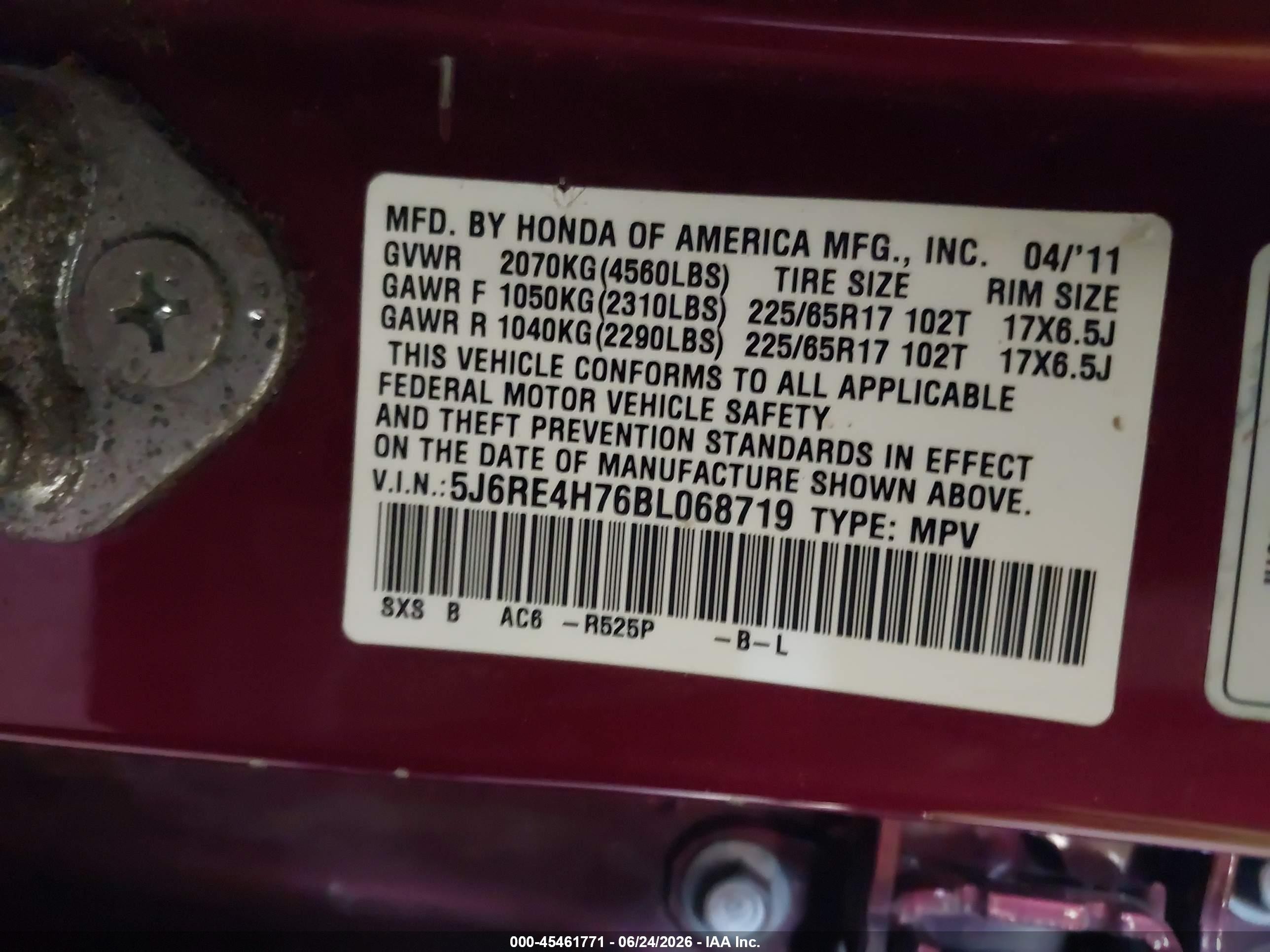2011 Honda Cr-v Ex-l Red vin: 5J6RE4H76BL068719