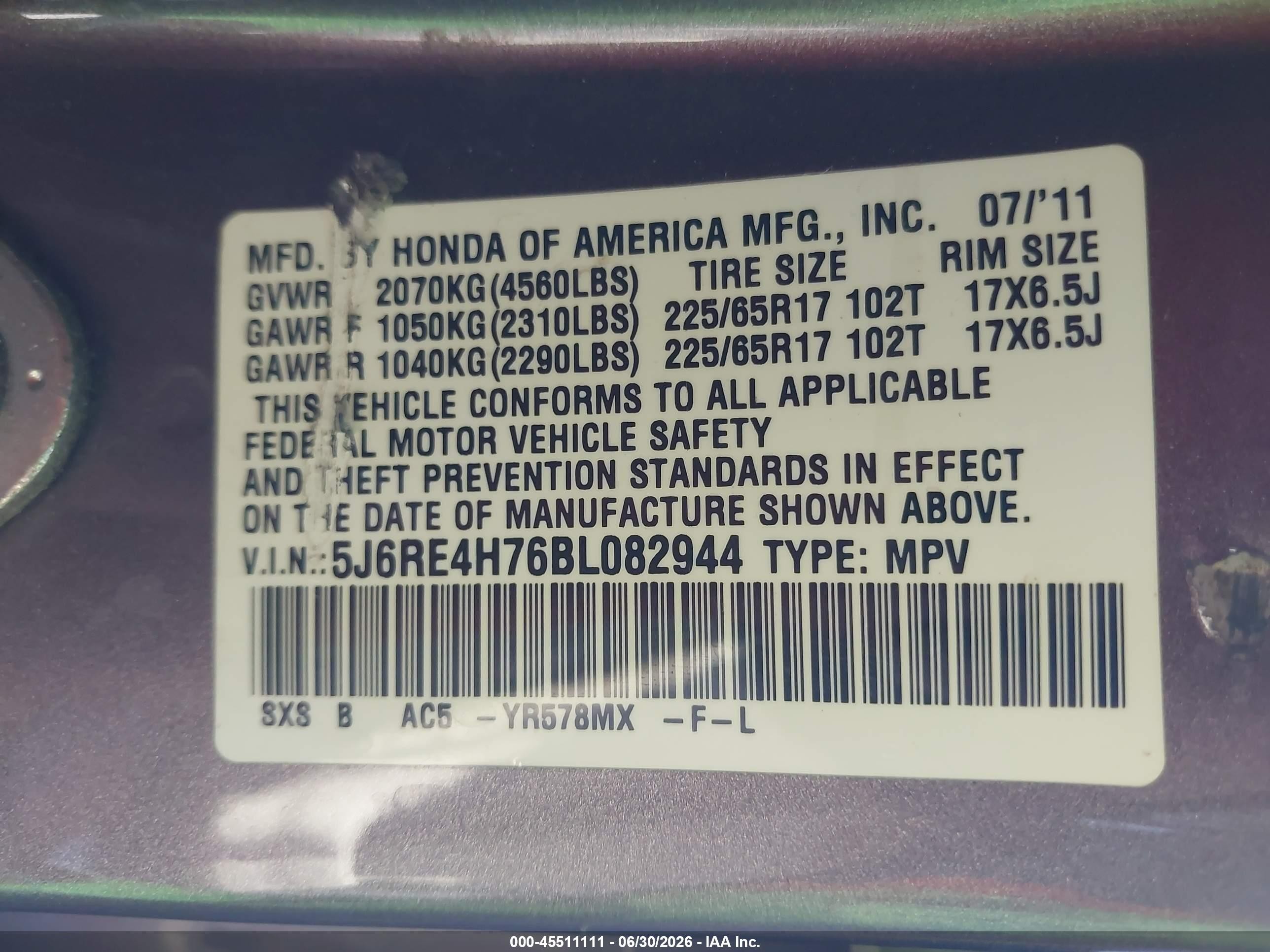 2011 Honda Cr-v Ex-l Gray vin: 5J6RE4H76BL082944
