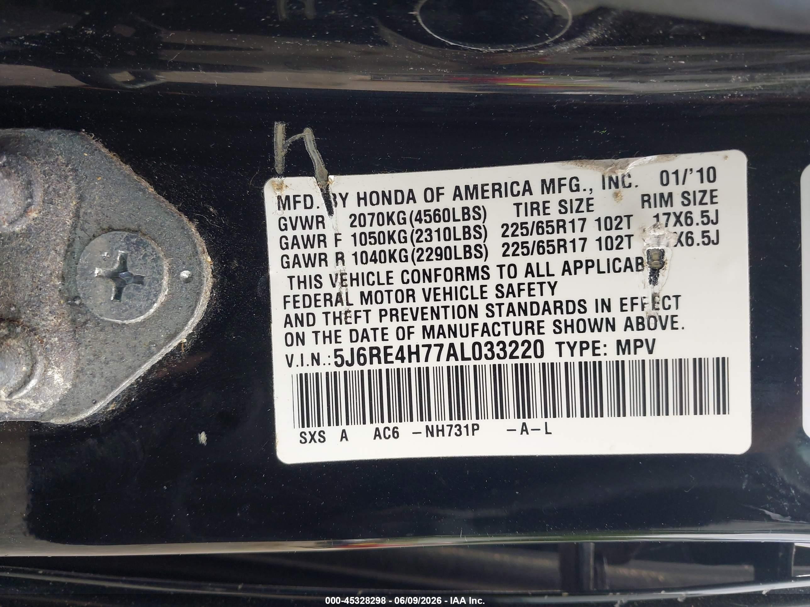 2010 Honda Cr-v Ex-l Black vin: 5J6RE4H77AL033220