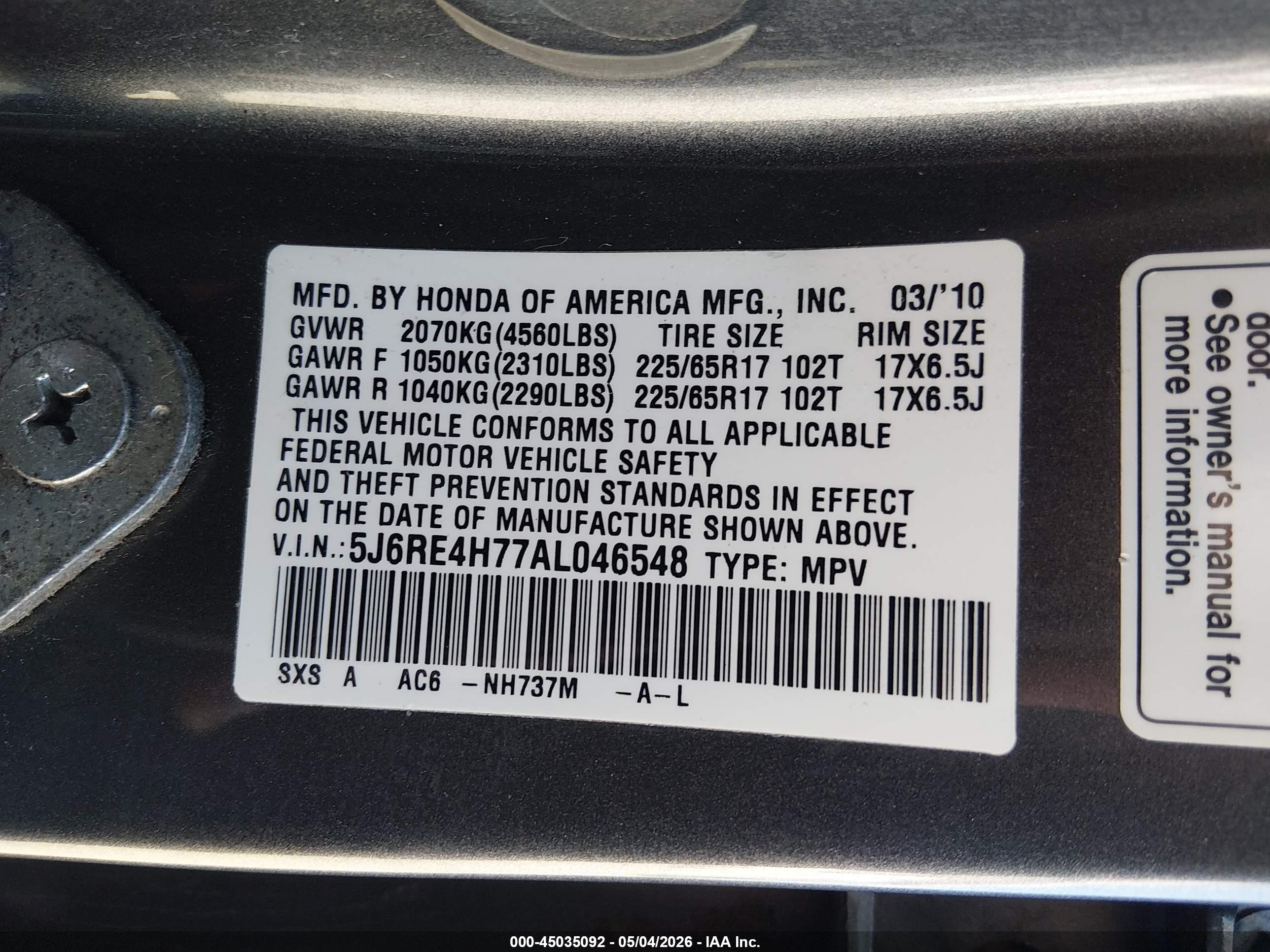 2010 Honda Cr-v Ex-l Gray vin: 5J6RE4H77AL046548