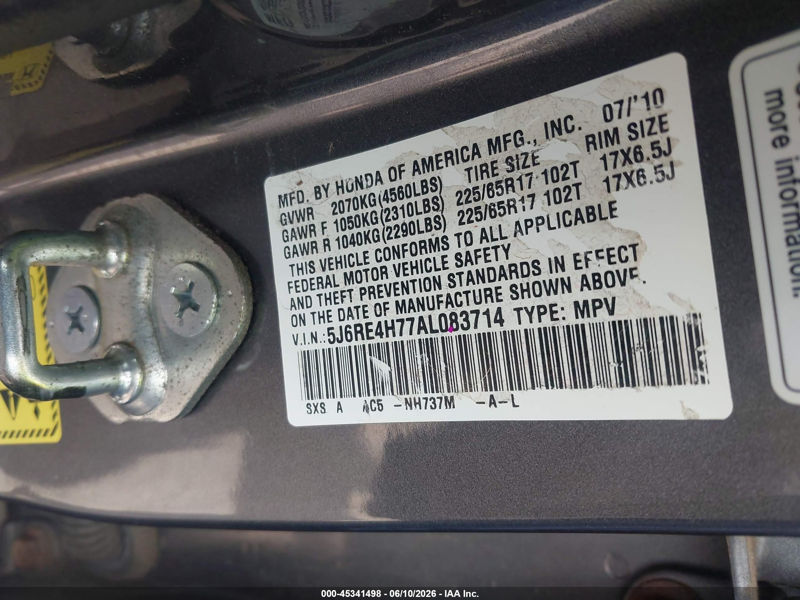 2010 Honda Cr-v Ex-l Gray vin: 5J6RE4H77AL083714