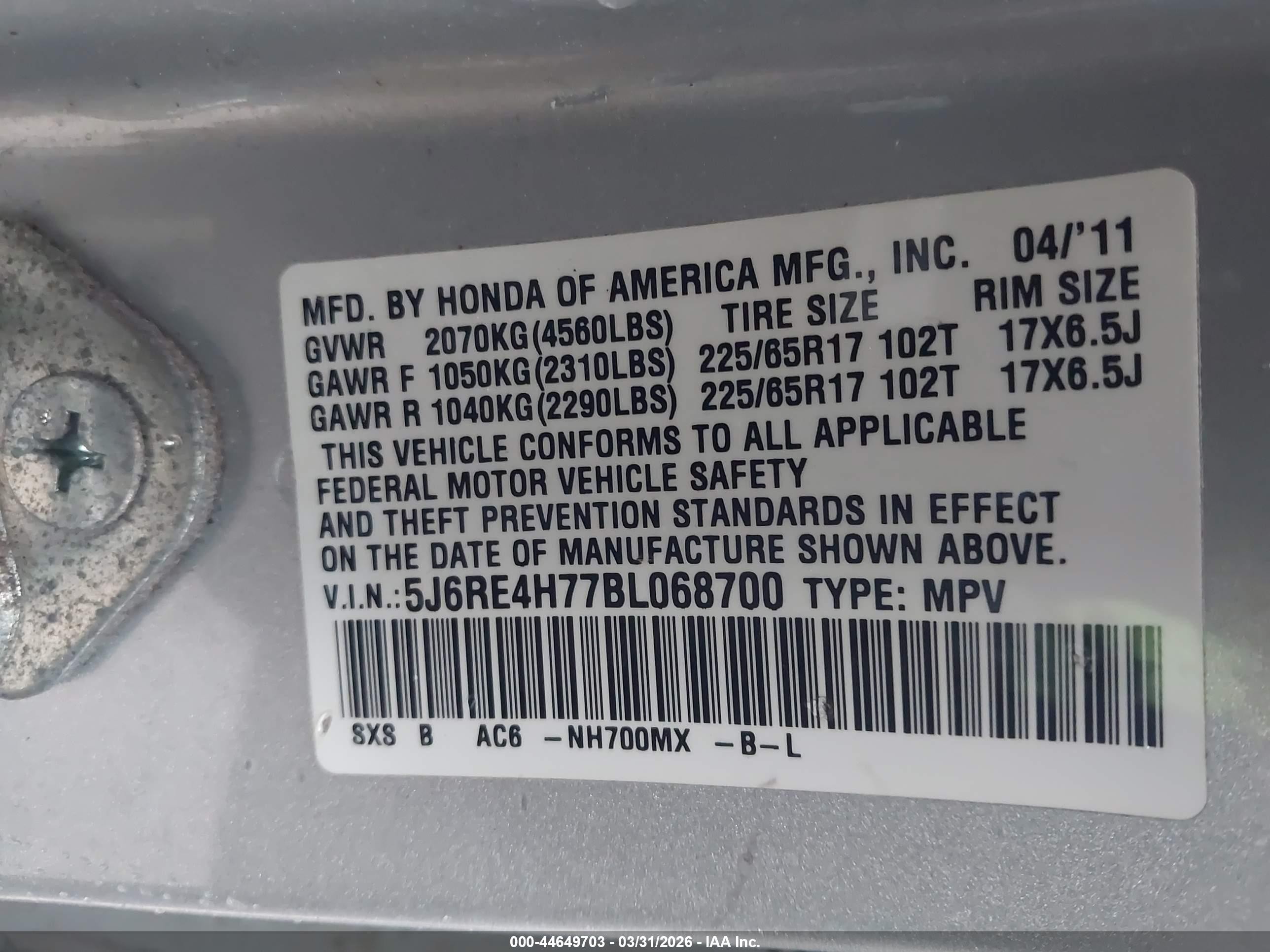 2011 Honda Cr-v Ex-l Silver vin: 5J6RE4H77BL068700