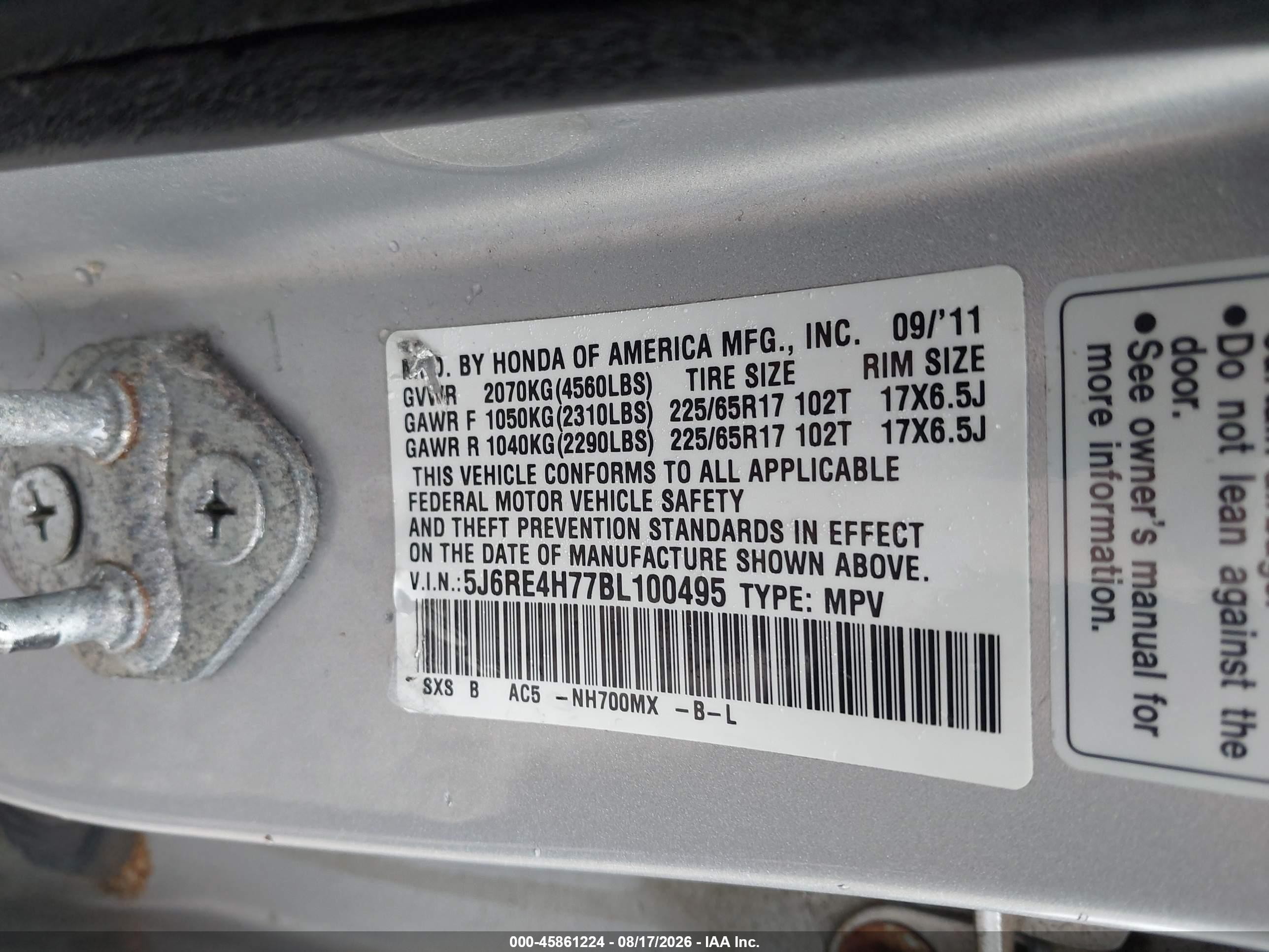 2011 Honda Cr-v Ex-l Silver vin: 5J6RE4H77BL100495
