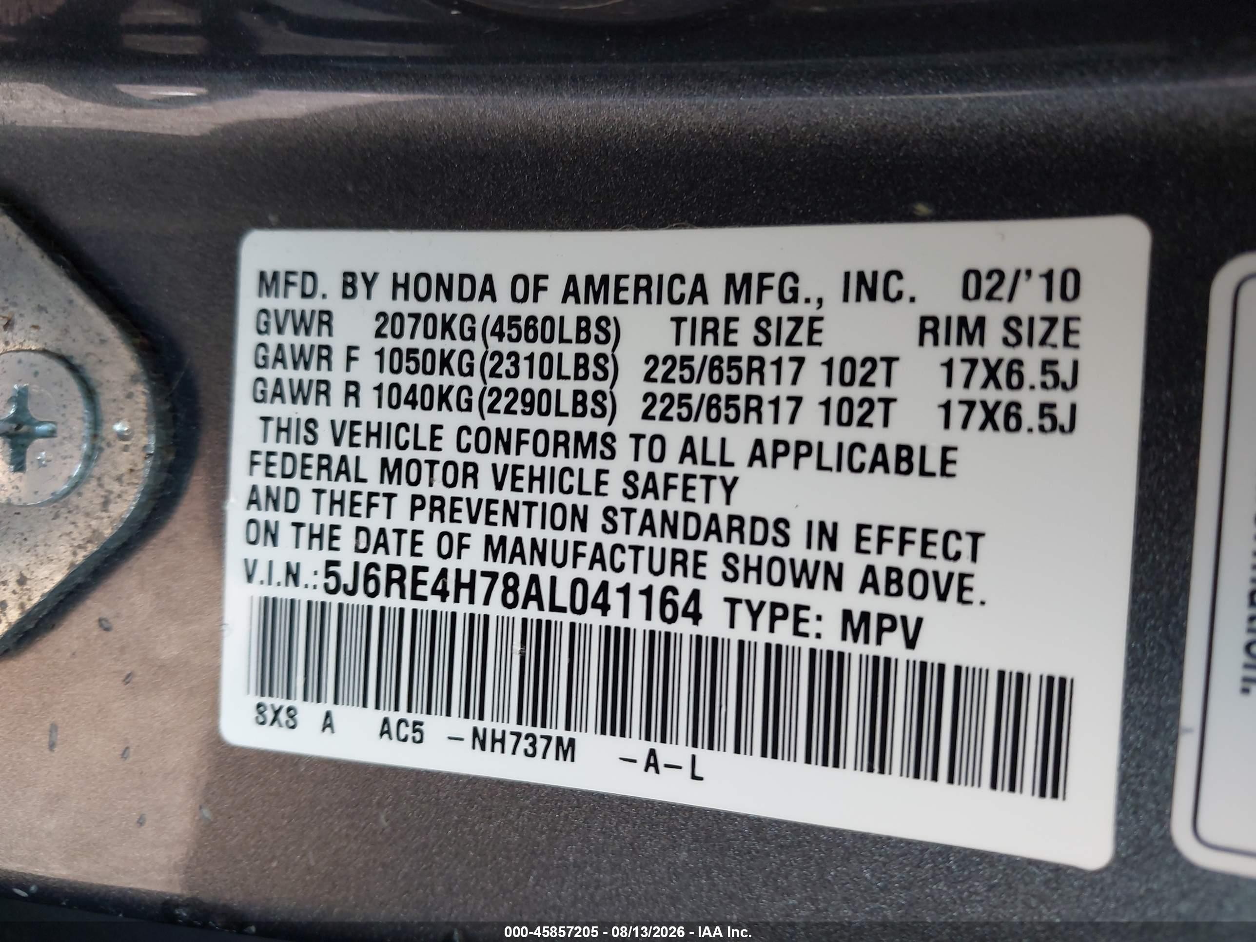 2010 Honda Cr-v Ex-l Gray vin: 5J6RE4H78AL041164