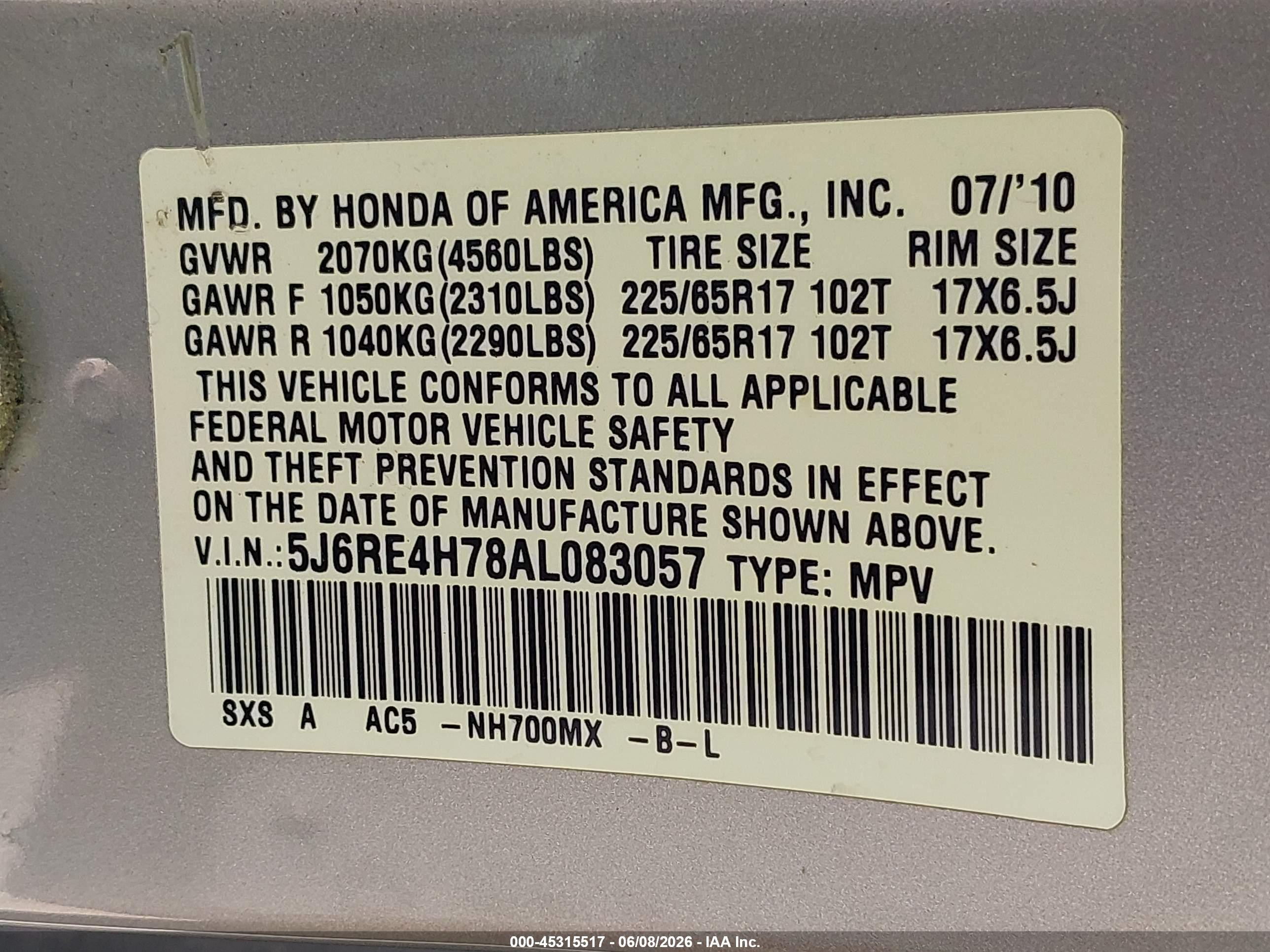 2010 Honda Cr-v Ex-l Silver vin: 5J6RE4H78AL083057