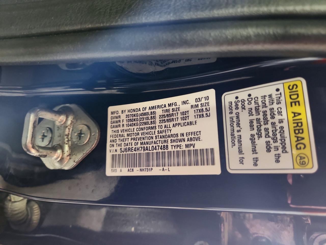 2010 Honda Cr-v Exl Black vin: 5J6RE4H79AL047488