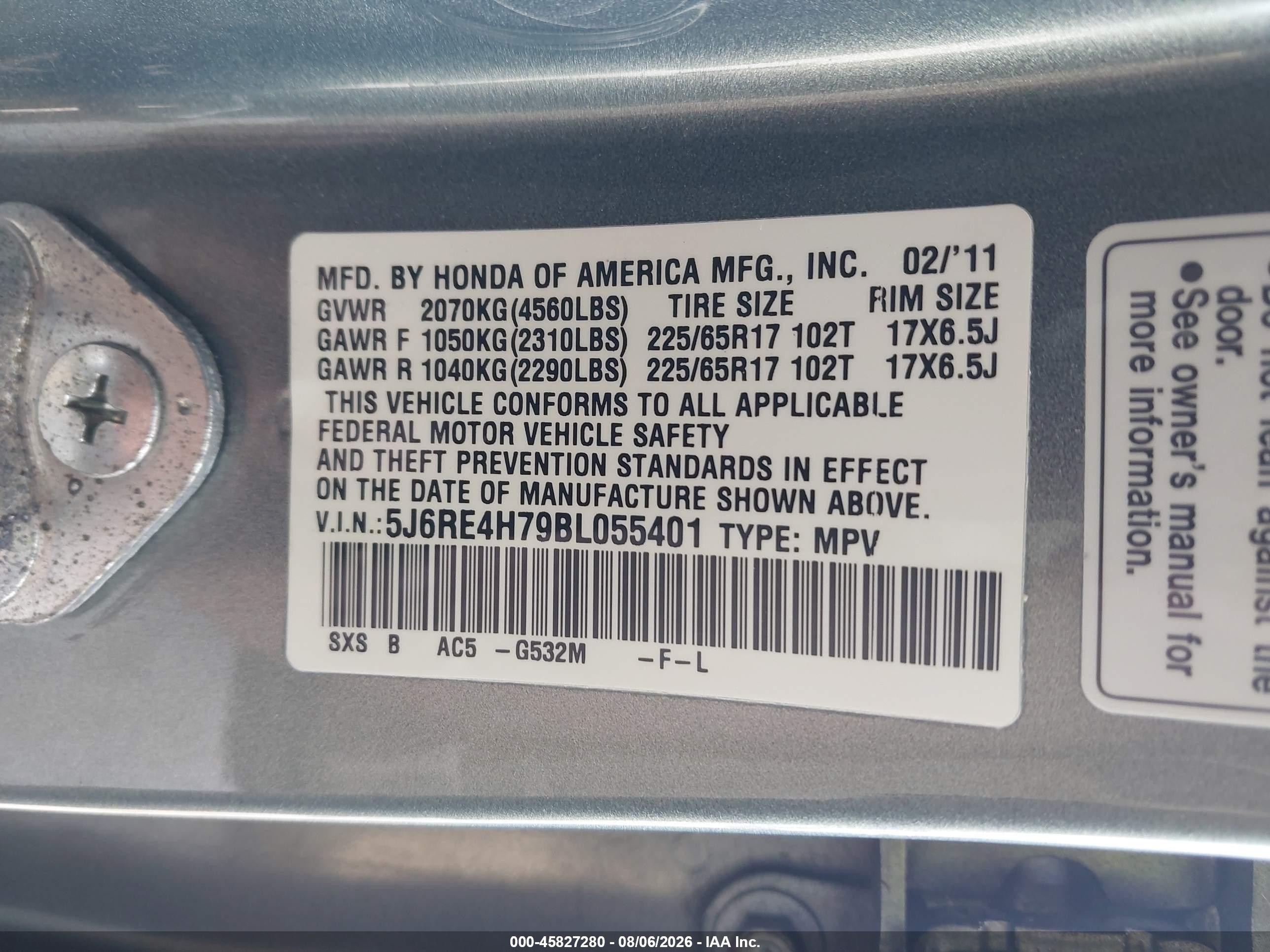 2011 Honda Cr-v Ex-l Light Blue vin: 5J6RE4H79BL055401