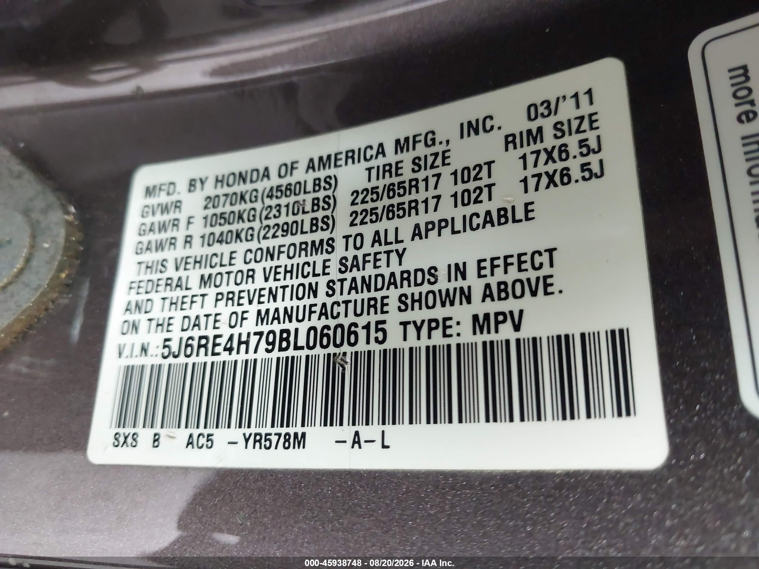 2011 Honda Cr-v Ex-l Gray vin: 5J6RE4H79BL060615