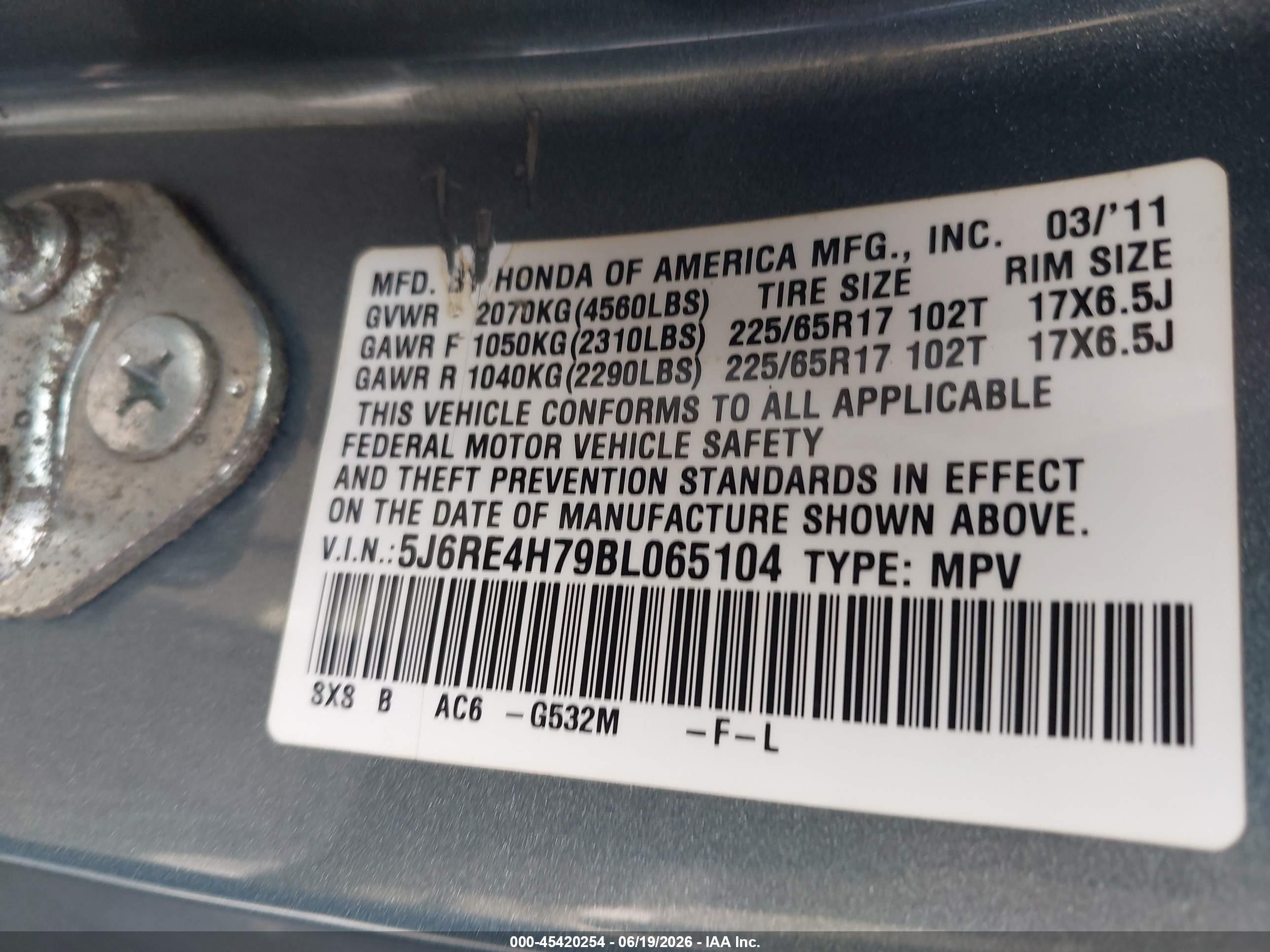 2011 Honda Cr-v Ex-l Green vin: 5J6RE4H79BL065104