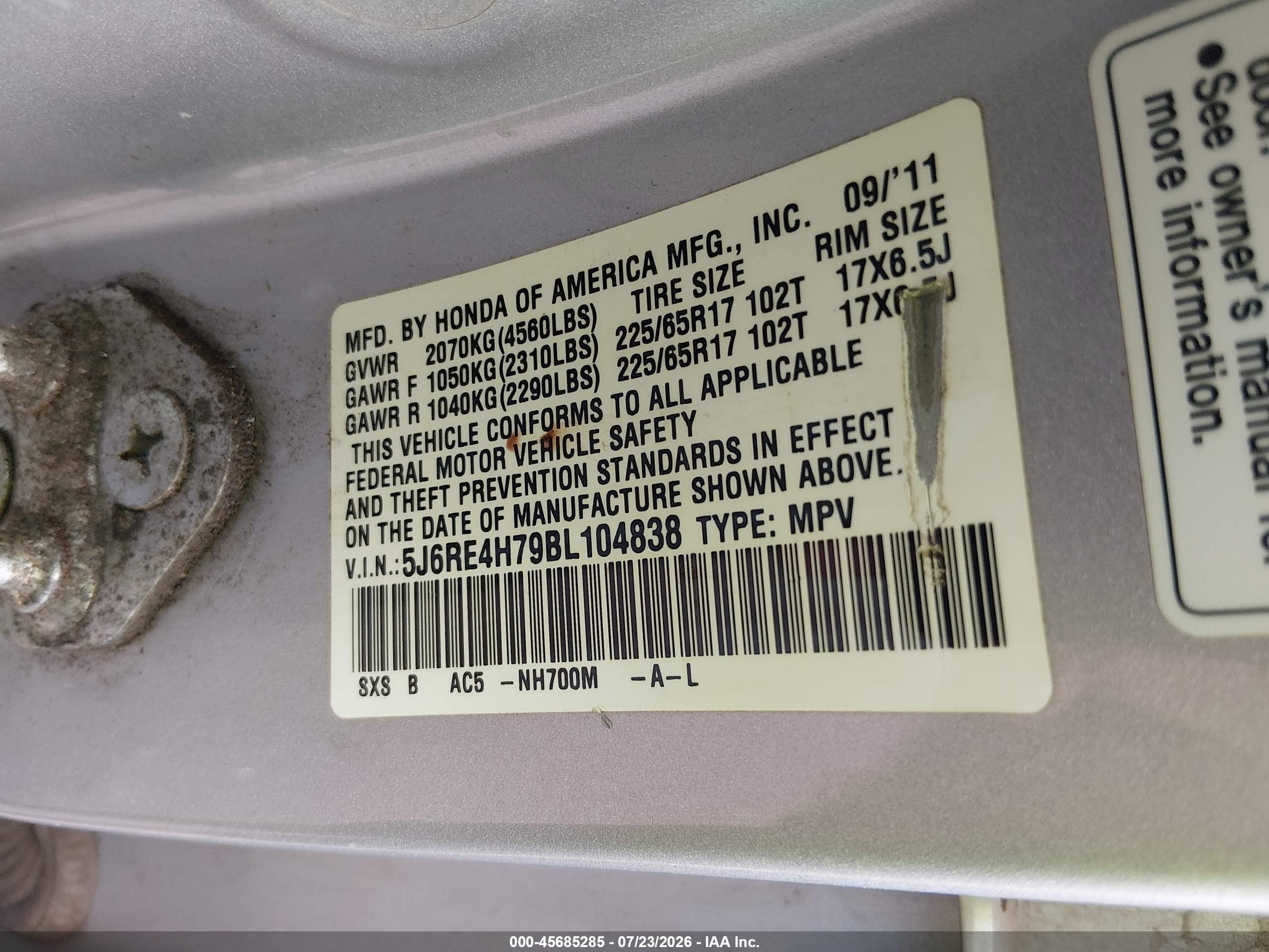 2011 Honda Cr-v Ex-l Silver vin: 5J6RE4H79BL104838